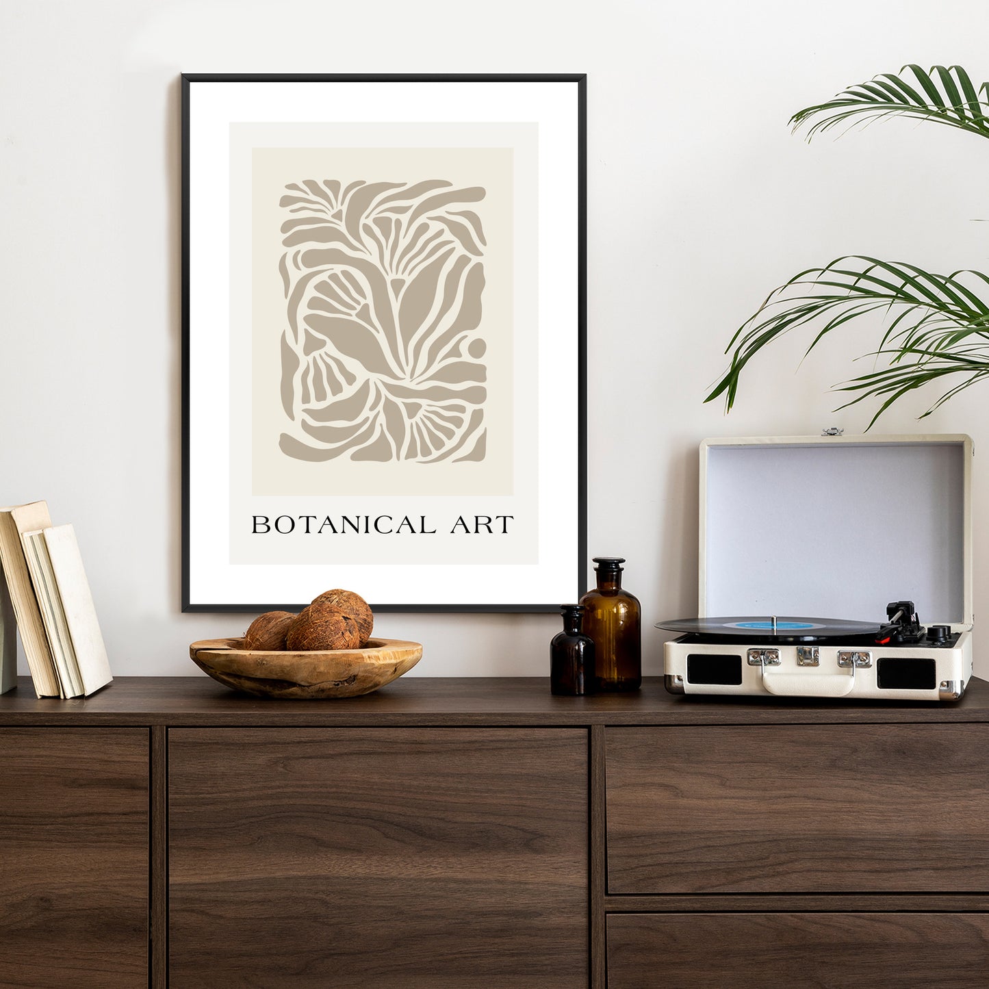 Poster Botanisches Muster Im Matisse-Stil Rahmen Holz Mit Passepartout Farbe Natürlich