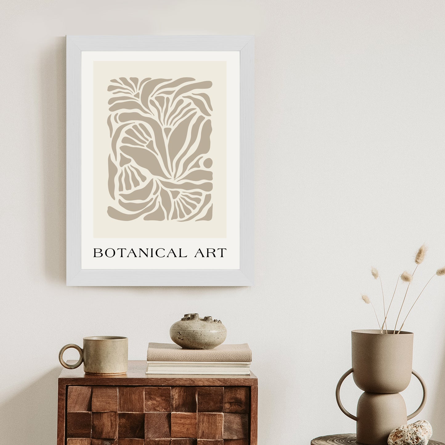 Poster Botanisches Muster Im Matisse-Stil Rahmen Holz Mit Passepartout Farbe Natürlich