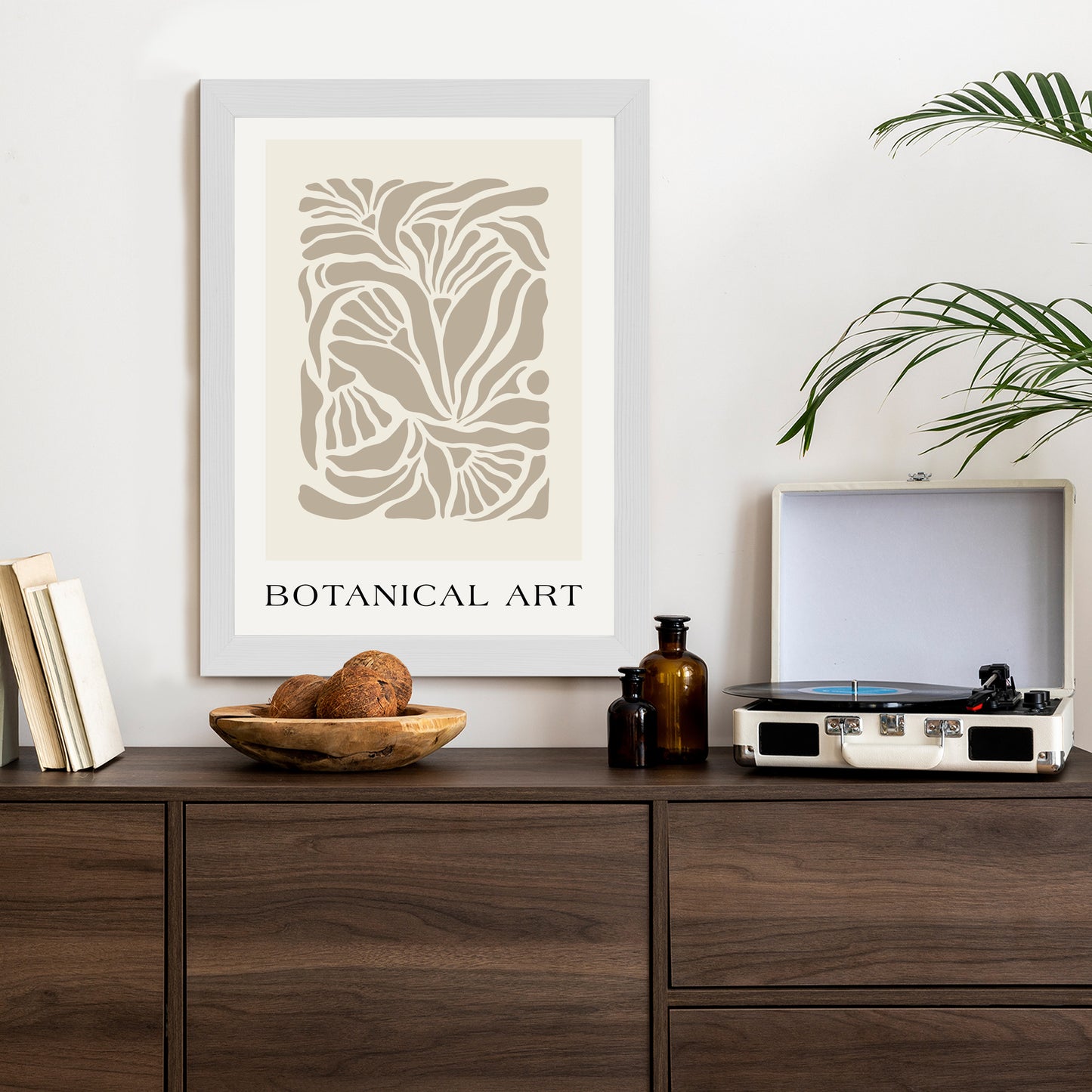 Poster Botanisches Muster Im Matisse-Stil Rahmen Holz Mit Passepartout Farbe Natürlich