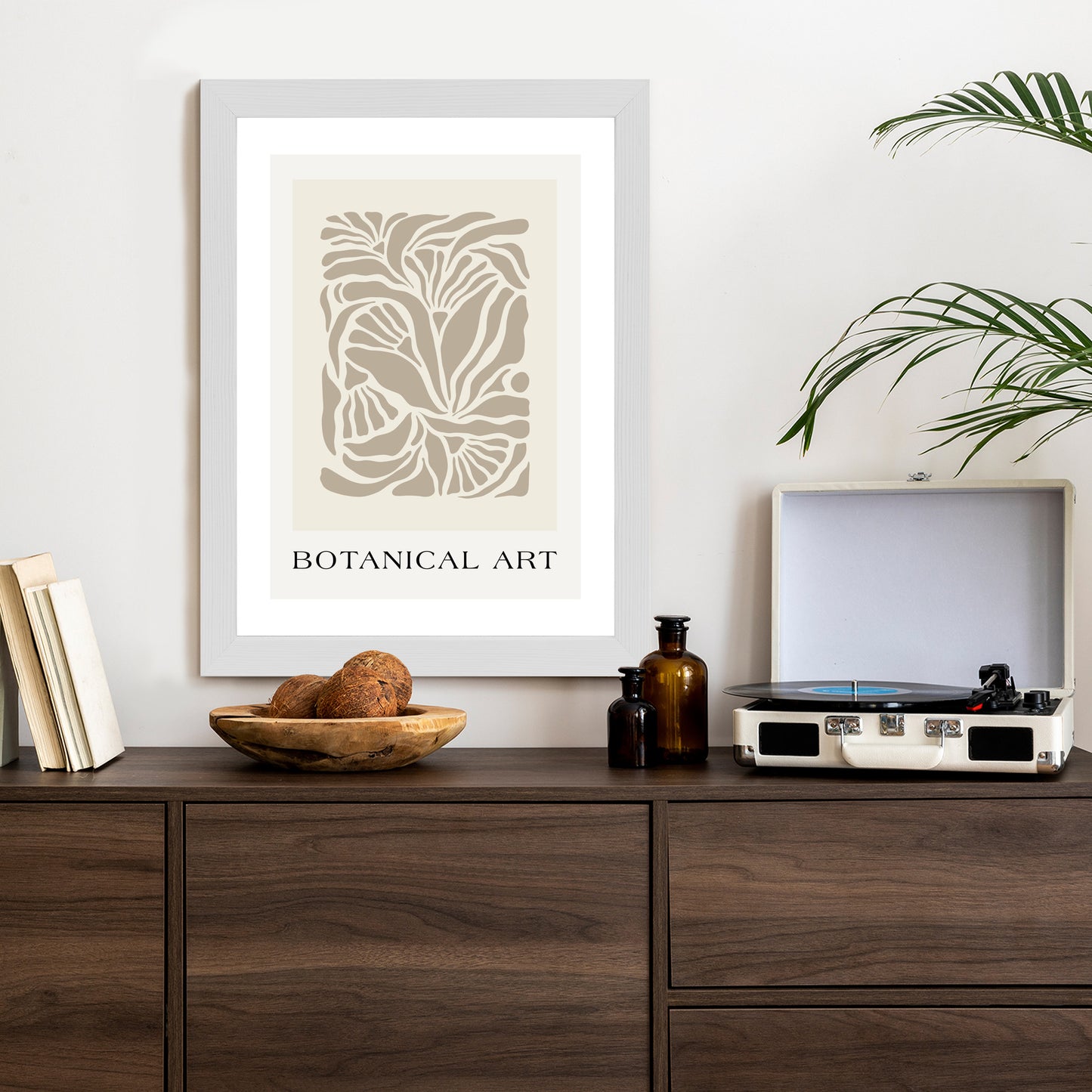 Poster Botanisches Muster Im Matisse-Stil Rahmen Holz Mit Passepartout Farbe Natürlich