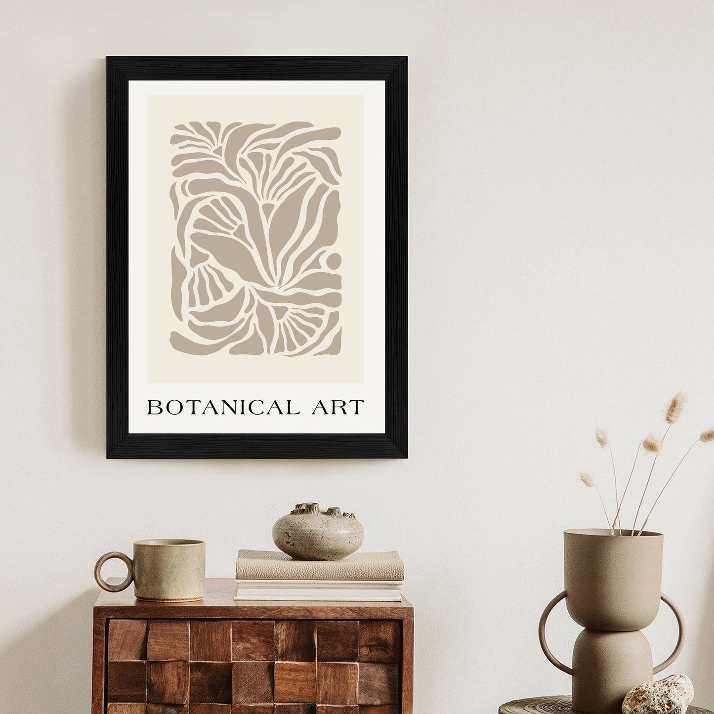 Poster Botanisches Muster Im Matisse-Stil Rahmen Holz Mit Passepartout Farbe Natürlich