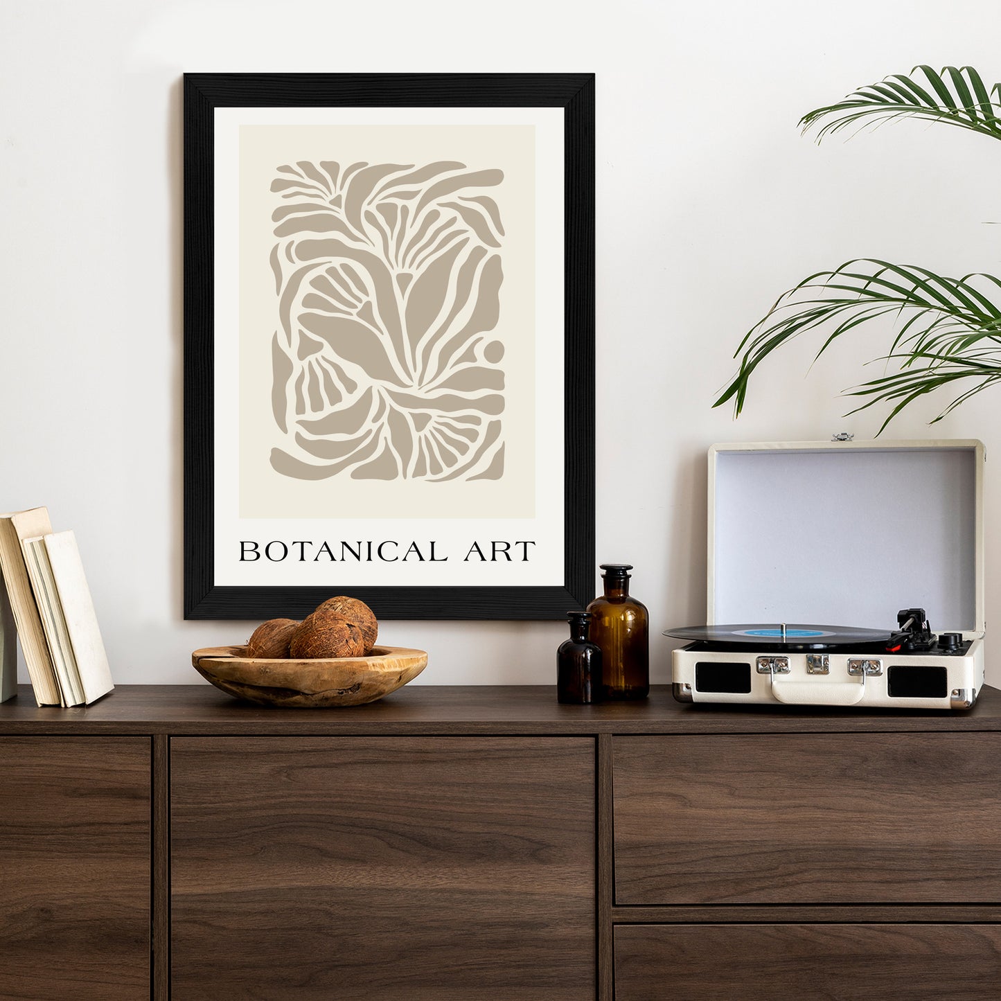 Poster Botanisches Muster Im Matisse-Stil Rahmen Holz Mit Passepartout Farbe Natürlich