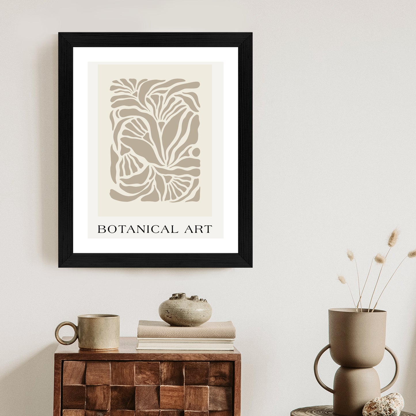 Poster Botanisches Muster Im Matisse-Stil Rahmen Holz Mit Passepartout Farbe Natürlich