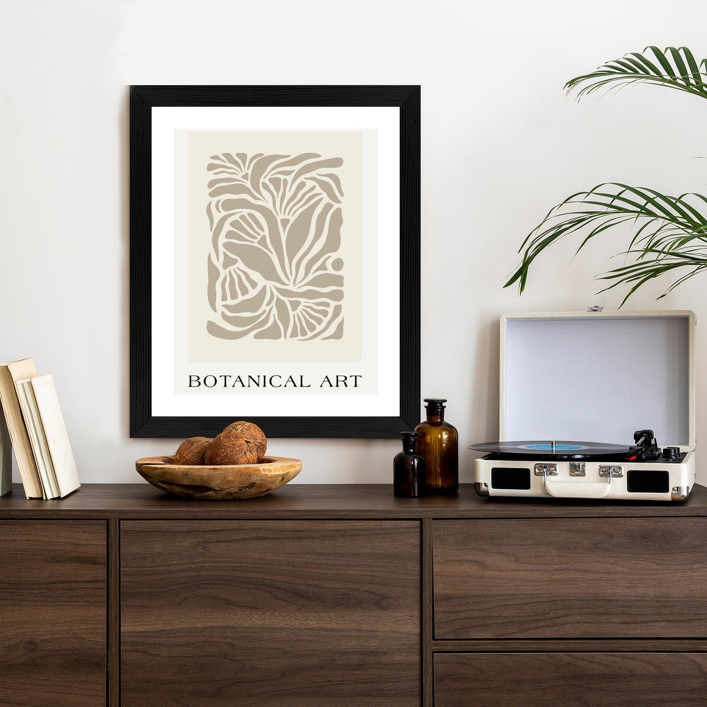 Poster Botanisches Muster Im Matisse-Stil Rahmen Holz Mit Passepartout Farbe Natürlich