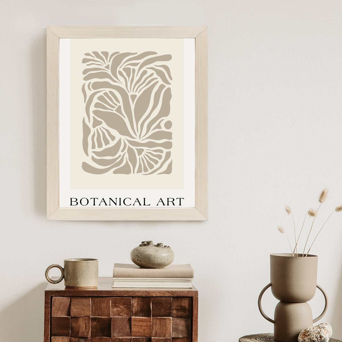 Poster Botanisches Muster Im Matisse-Stil Rahmen Holz Mit Passepartout Farbe Natürlich