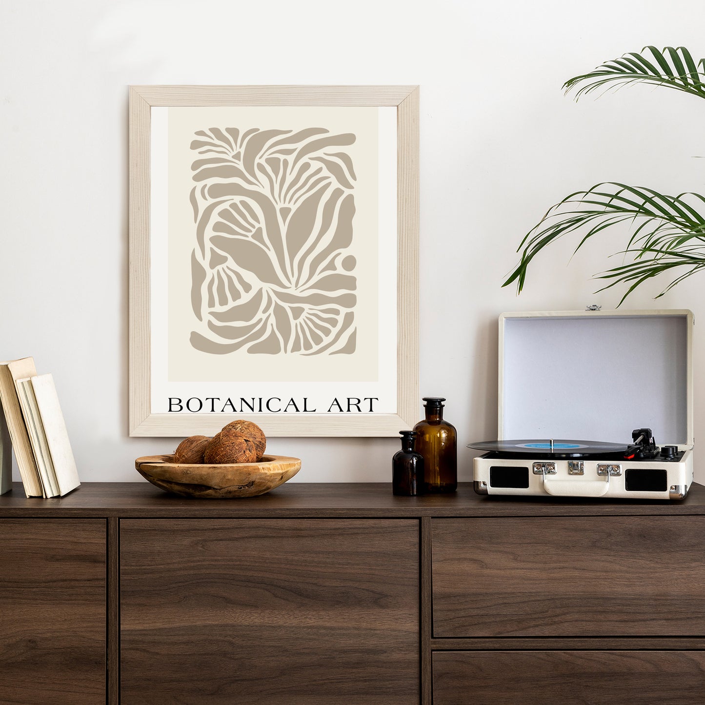Poster Botanisches Muster Im Matisse-Stil Rahmen Holz Mit Passepartout Farbe Natürlich