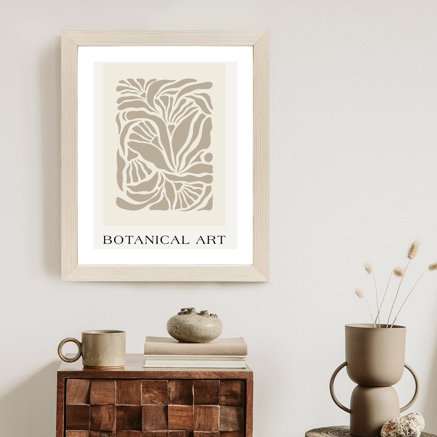 Poster Botanisches Muster Im Matisse-Stil Rahmen Holz Mit Passepartout Farbe Natürlich