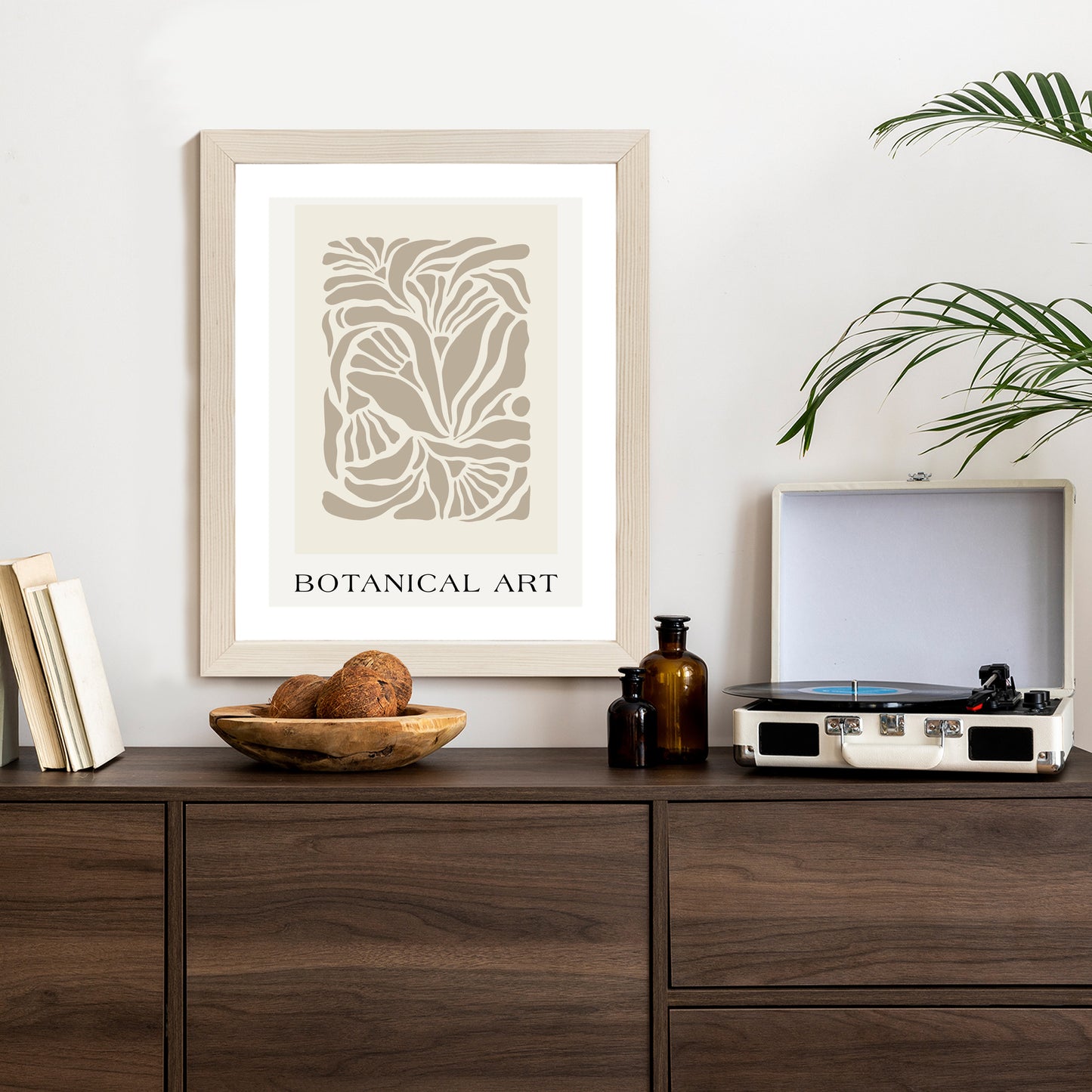 Poster Botanisches Muster Im Matisse-Stil Rahmen Holz Mit Passepartout Farbe Natürlich