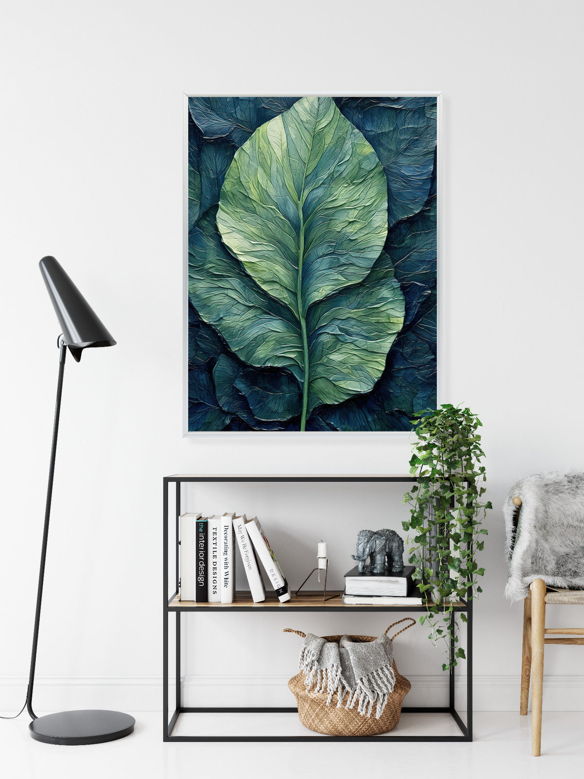 Poster Natur Abstraktes Grünes Blatt Rahmen Holz Mit Passepartout Farbe Natürlich