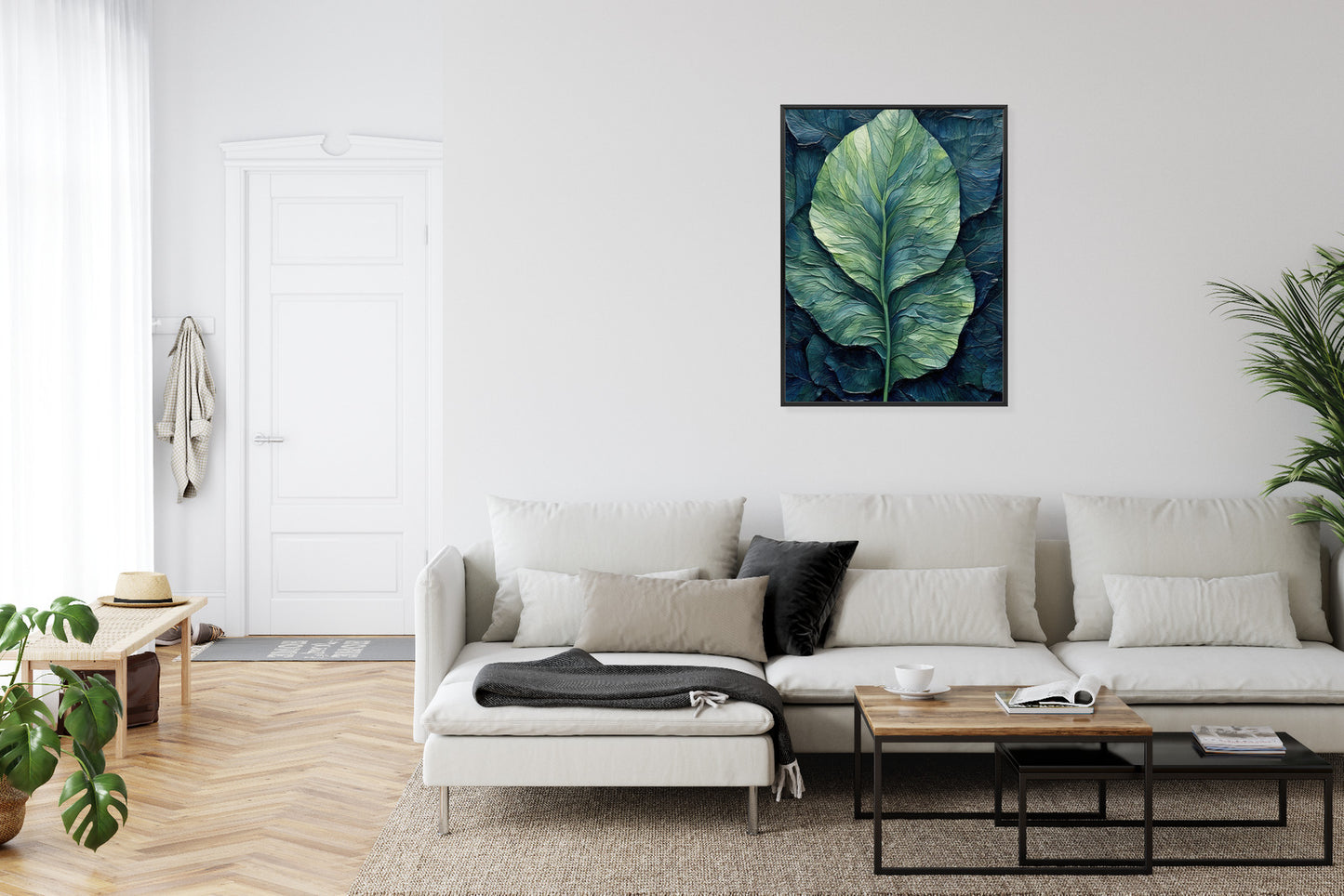 Poster Natur Abstraktes Grünes Blatt Rahmen Holz Mit Passepartout Farbe Natürlich