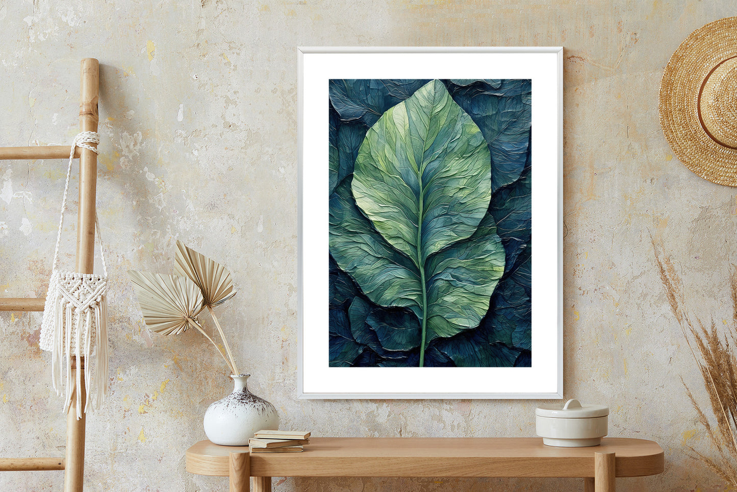 Poster Natur Abstraktes Grünes Blatt Rahmen Holz Mit Passepartout Farbe Natürlich