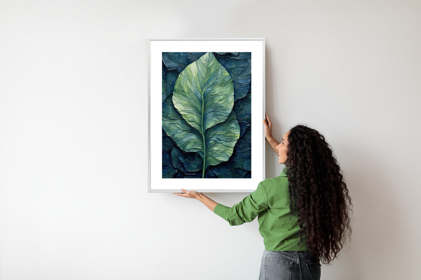 Poster Natur Abstraktes Grünes Blatt Rahmen Holz Mit Passepartout Farbe Natürlich