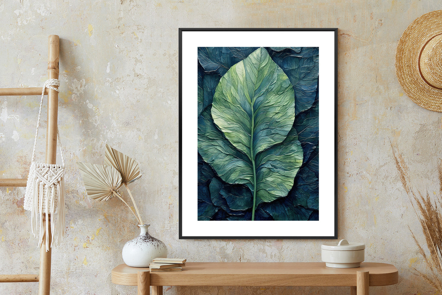 Poster Natur Abstraktes Grünes Blatt Rahmen Holz Mit Passepartout Farbe Natürlich