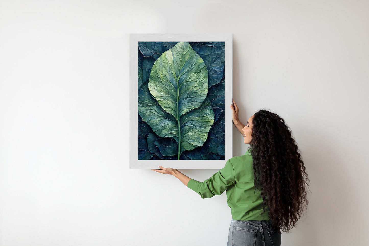 Poster Natur Abstraktes Grünes Blatt Rahmen Holz Mit Passepartout Farbe Natürlich
