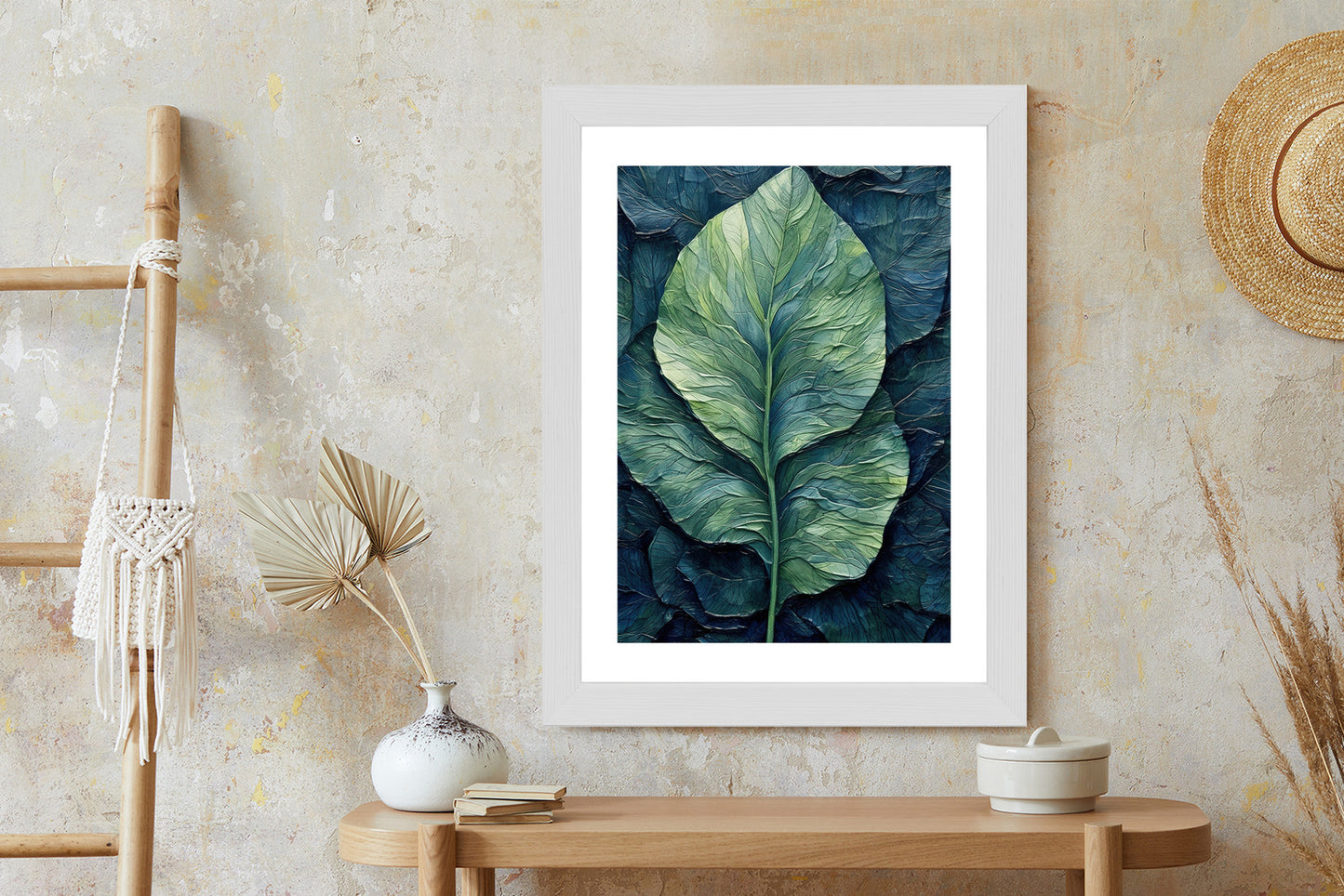 Poster Natur Abstraktes Grünes Blatt Rahmen Holz Mit Passepartout Farbe Natürlich