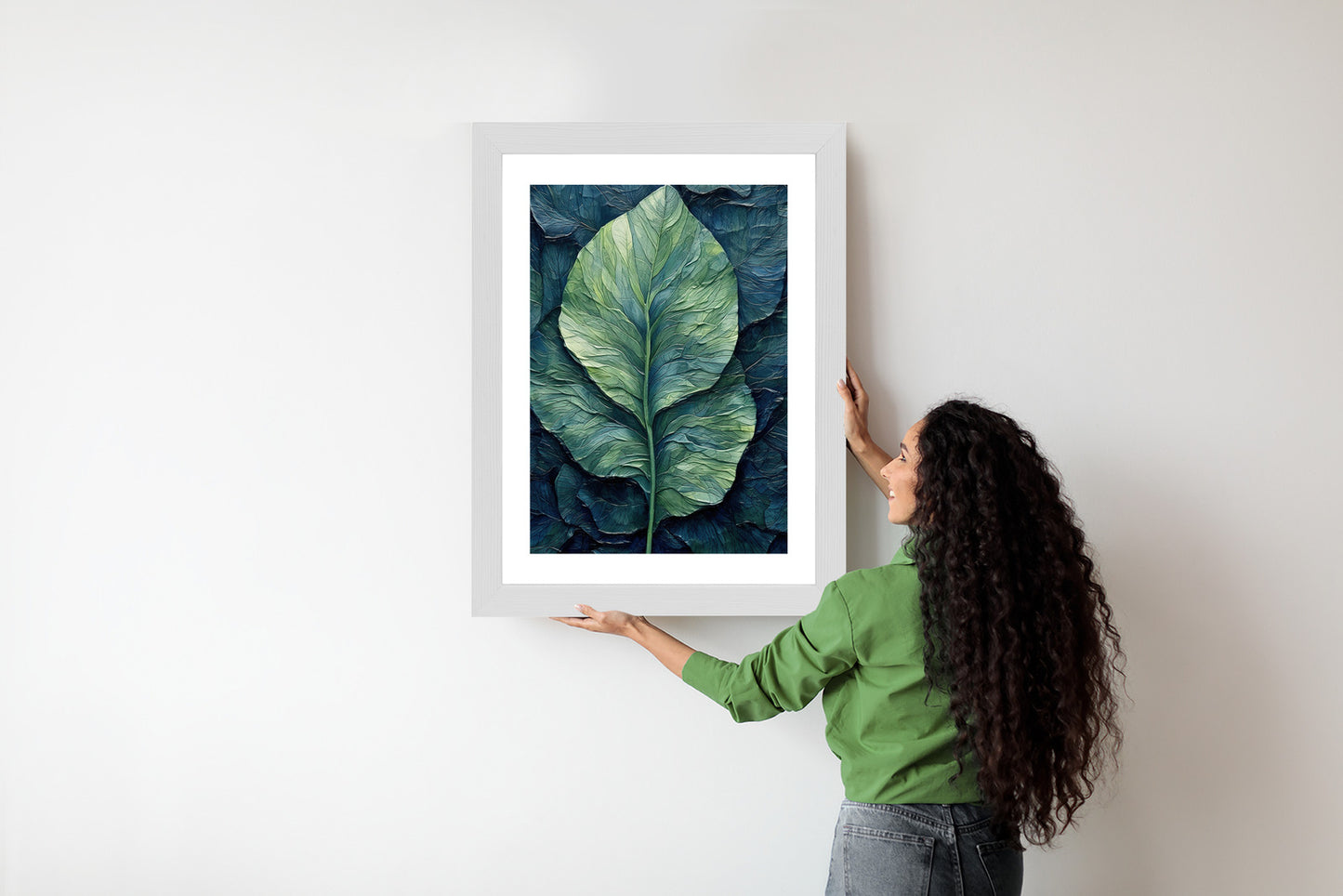 Poster Natur Abstraktes Grünes Blatt Rahmen Holz Mit Passepartout Farbe Natürlich