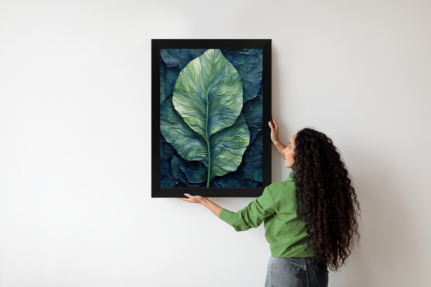Poster Natur Abstraktes Grünes Blatt Rahmen Holz Mit Passepartout Farbe Natürlich