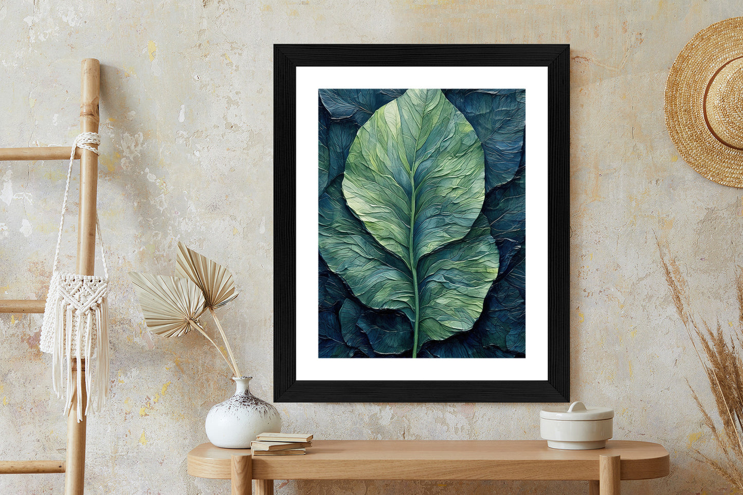 Poster Natur Abstraktes Grünes Blatt Rahmen Holz Mit Passepartout Farbe Natürlich
