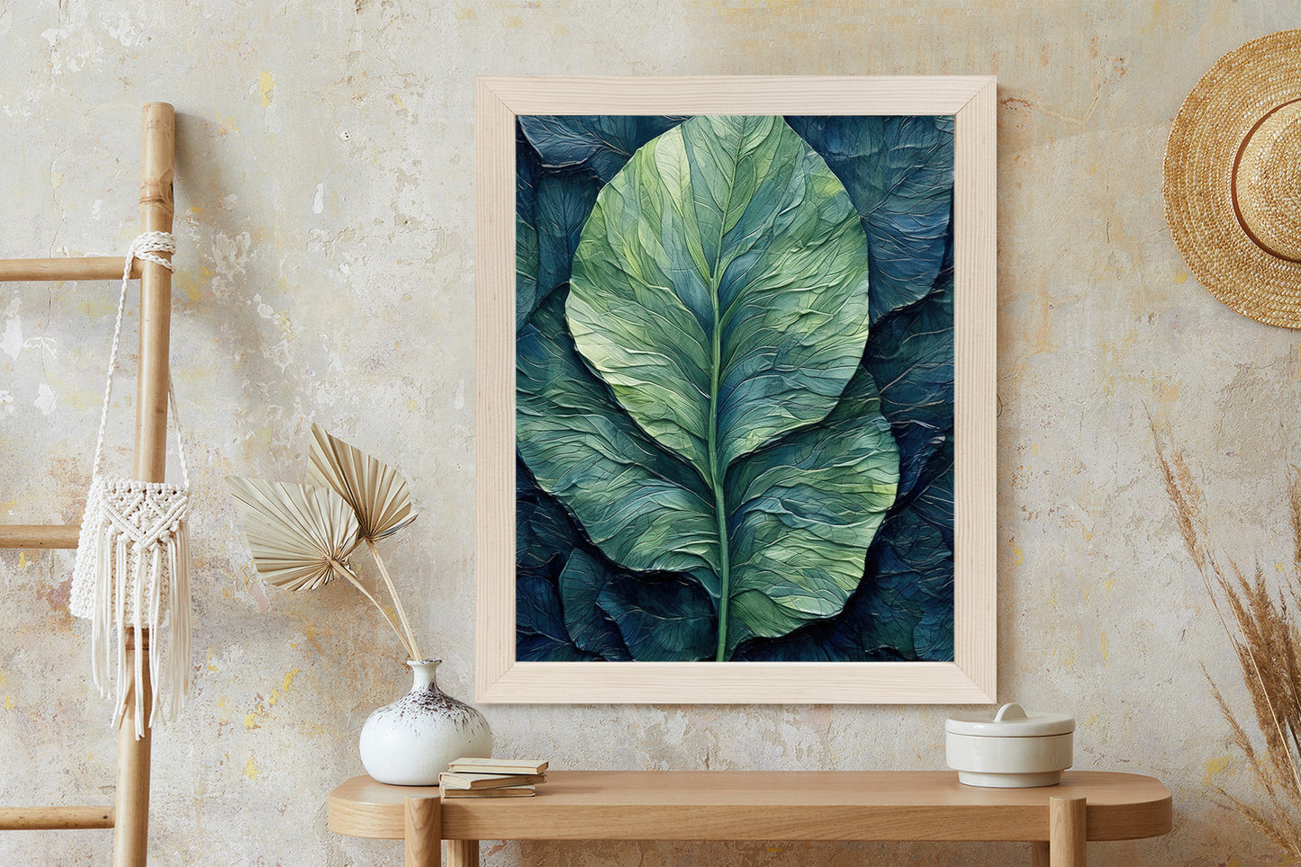 Poster Natur Abstraktes Grünes Blatt Rahmen Holz Mit Passepartout Farbe Natürlich