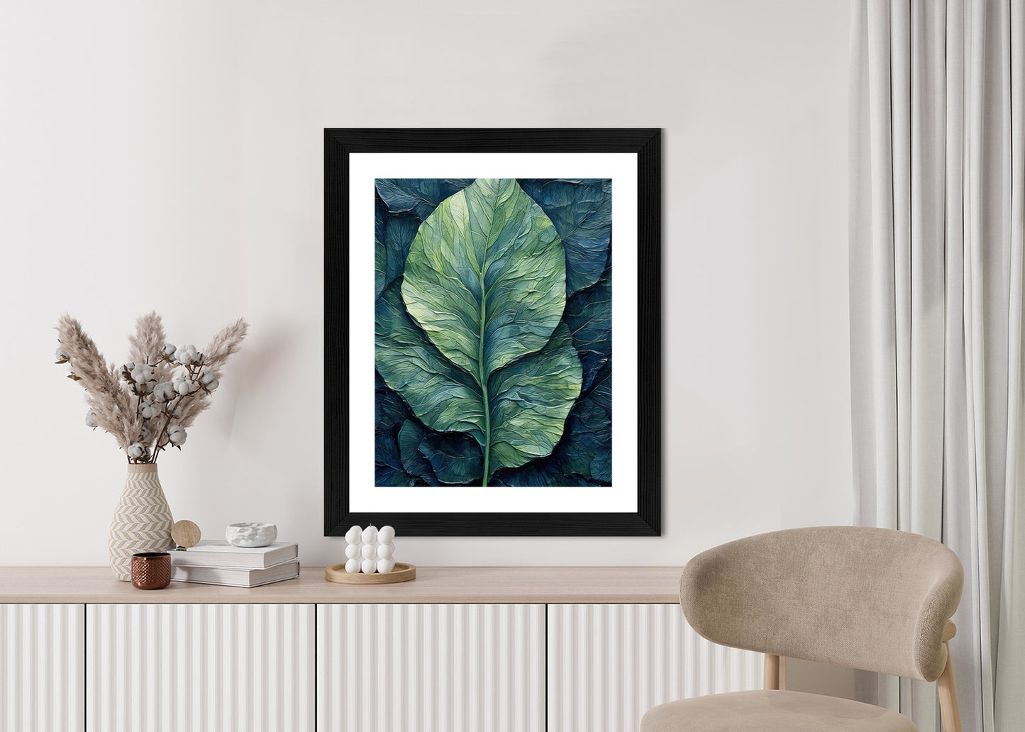 Poster Natur Abstraktes Grünes Blatt Rahmen Holz Mit Passepartout Farbe Natürlich