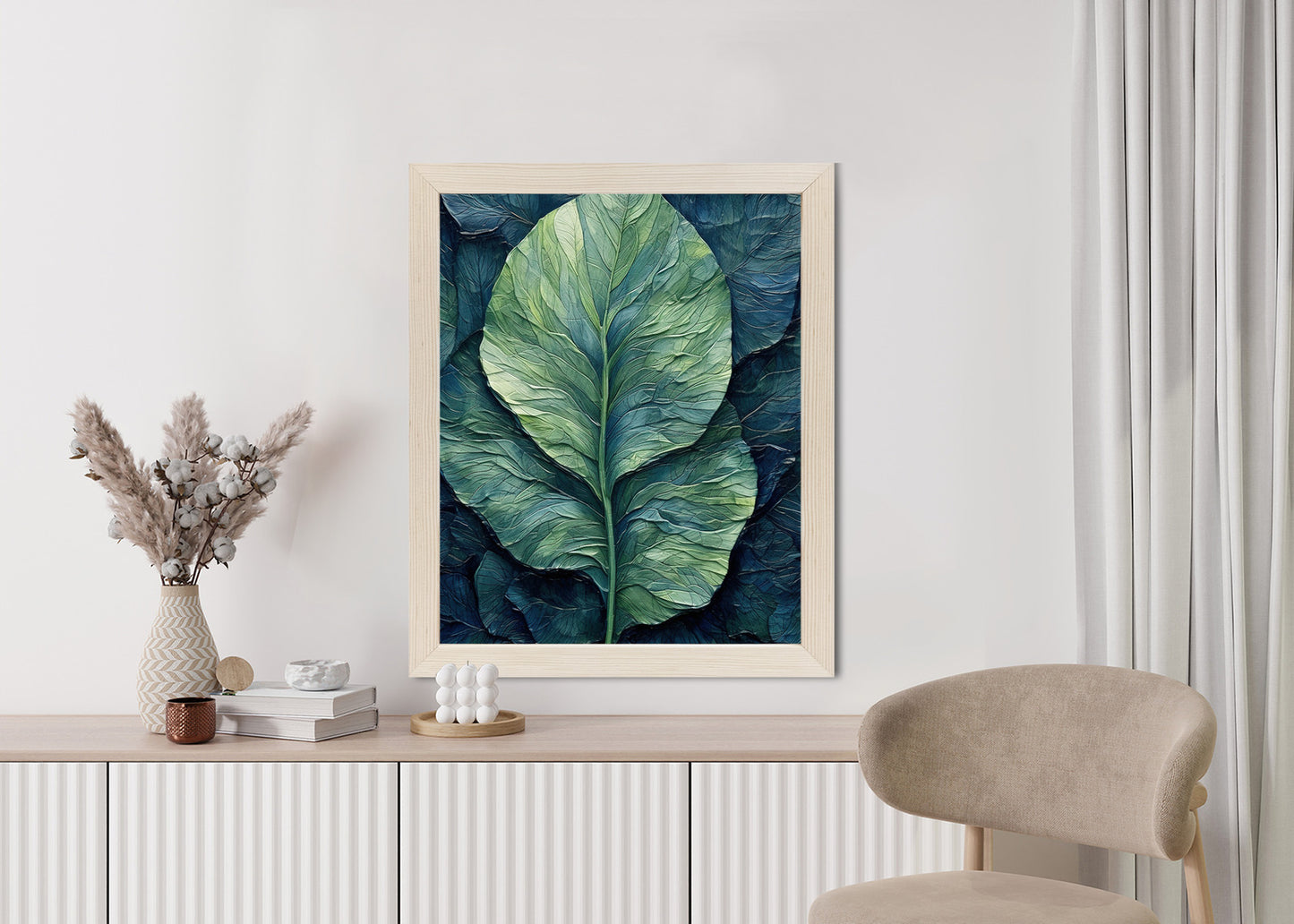 Poster Natur Abstraktes Grünes Blatt Rahmen Holz Mit Passepartout Farbe Natürlich