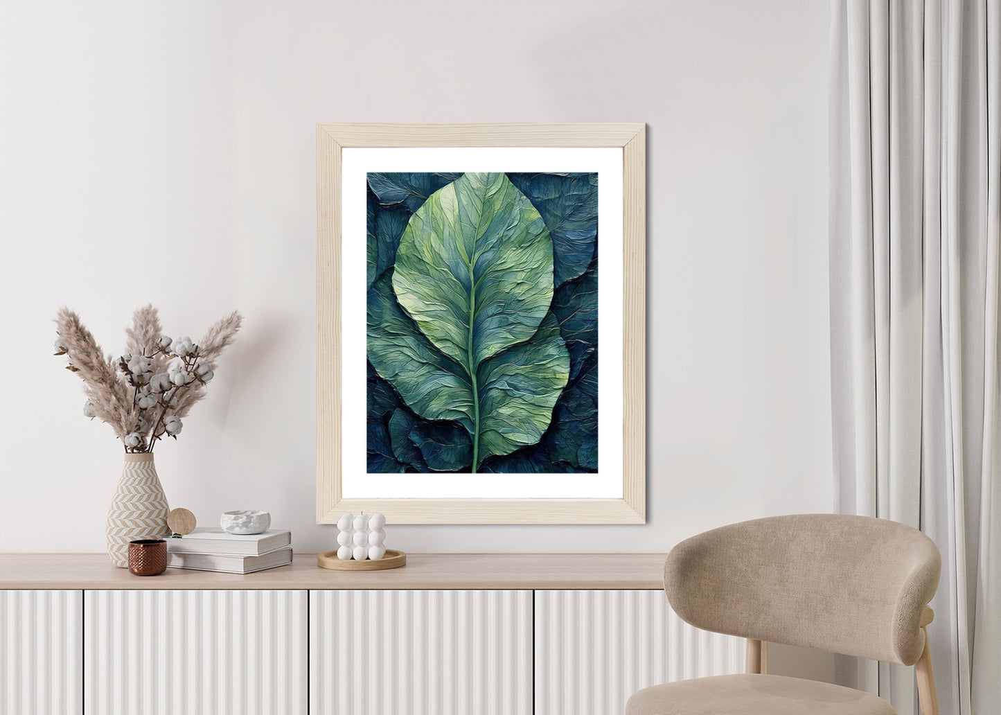 Poster Natur Abstraktes Grünes Blatt Rahmen Holz Mit Passepartout Farbe Natürlich