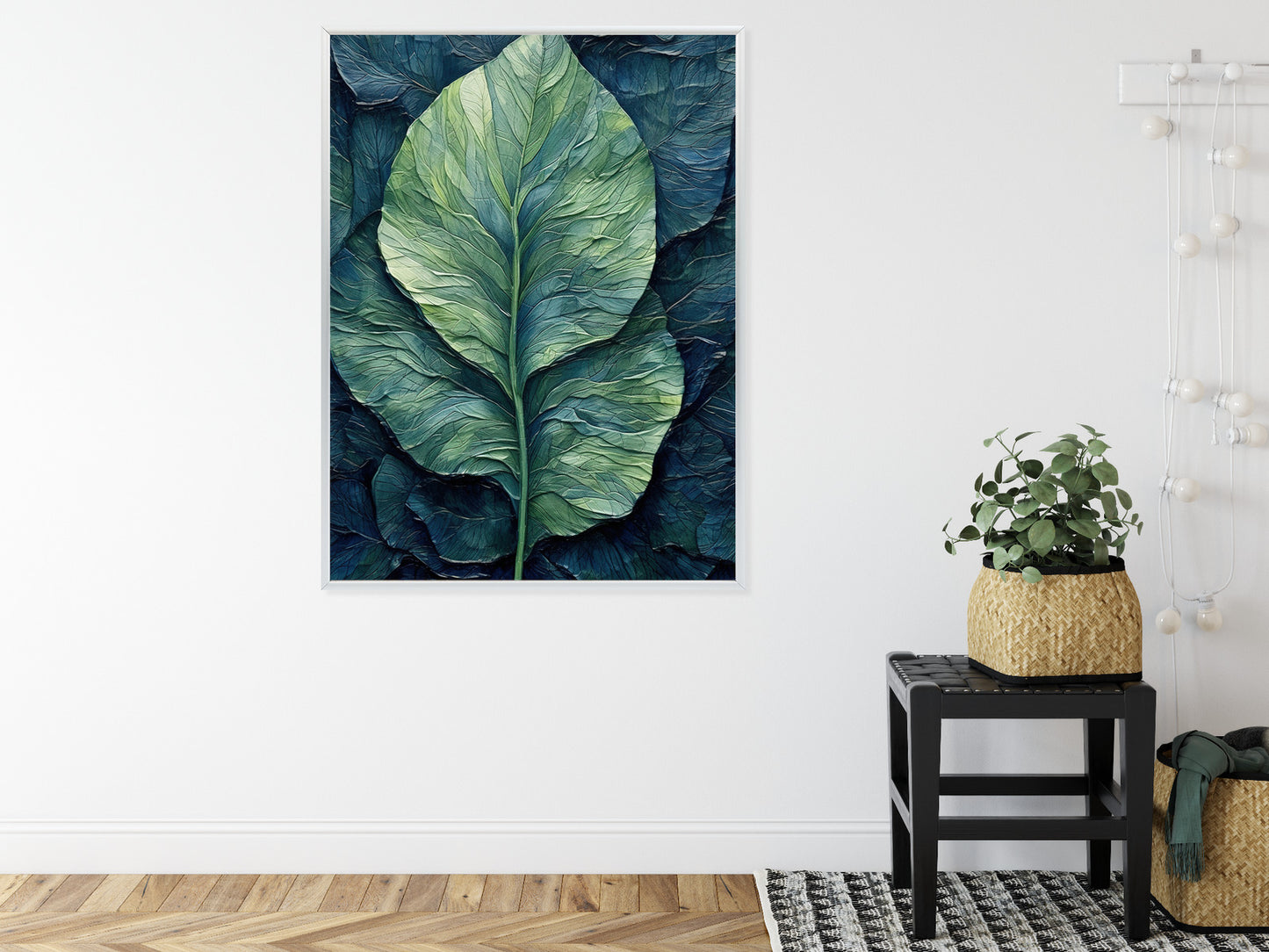 Poster Natur Abstraktes Grünes Blatt Rahmen Holz Mit Passepartout Farbe Natürlich