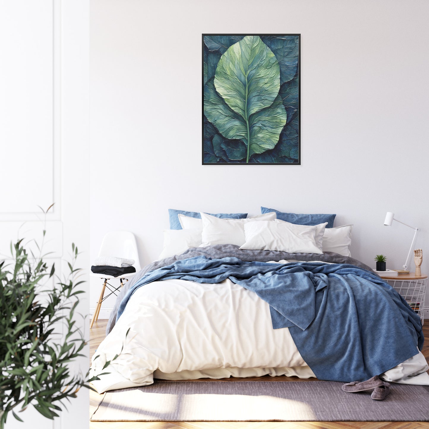 Poster Natur Abstraktes Grünes Blatt Rahmen Holz Mit Passepartout Farbe Natürlich