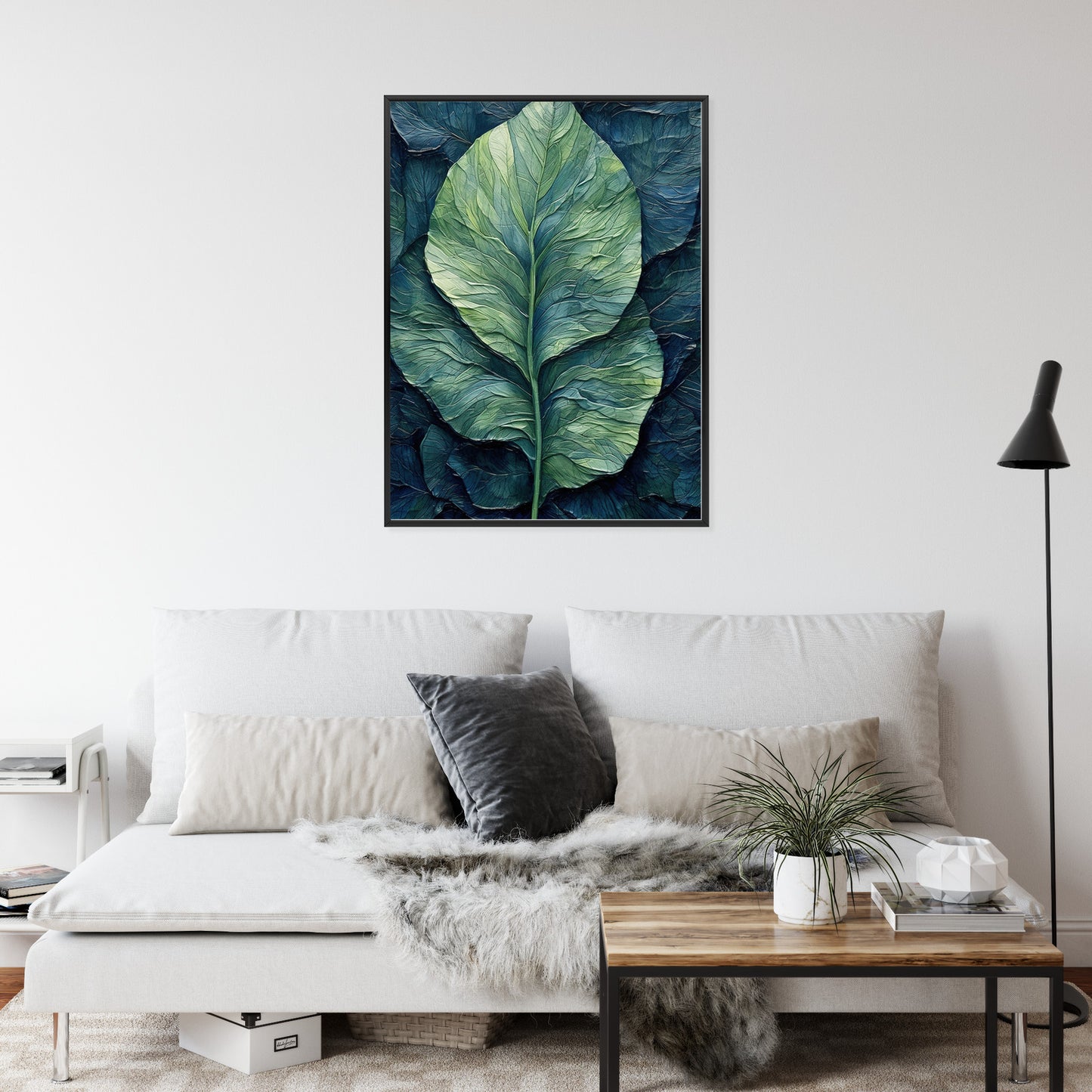 Poster Natur Abstraktes Grünes Blatt Rahmen Holz Mit Passepartout Farbe Natürlich