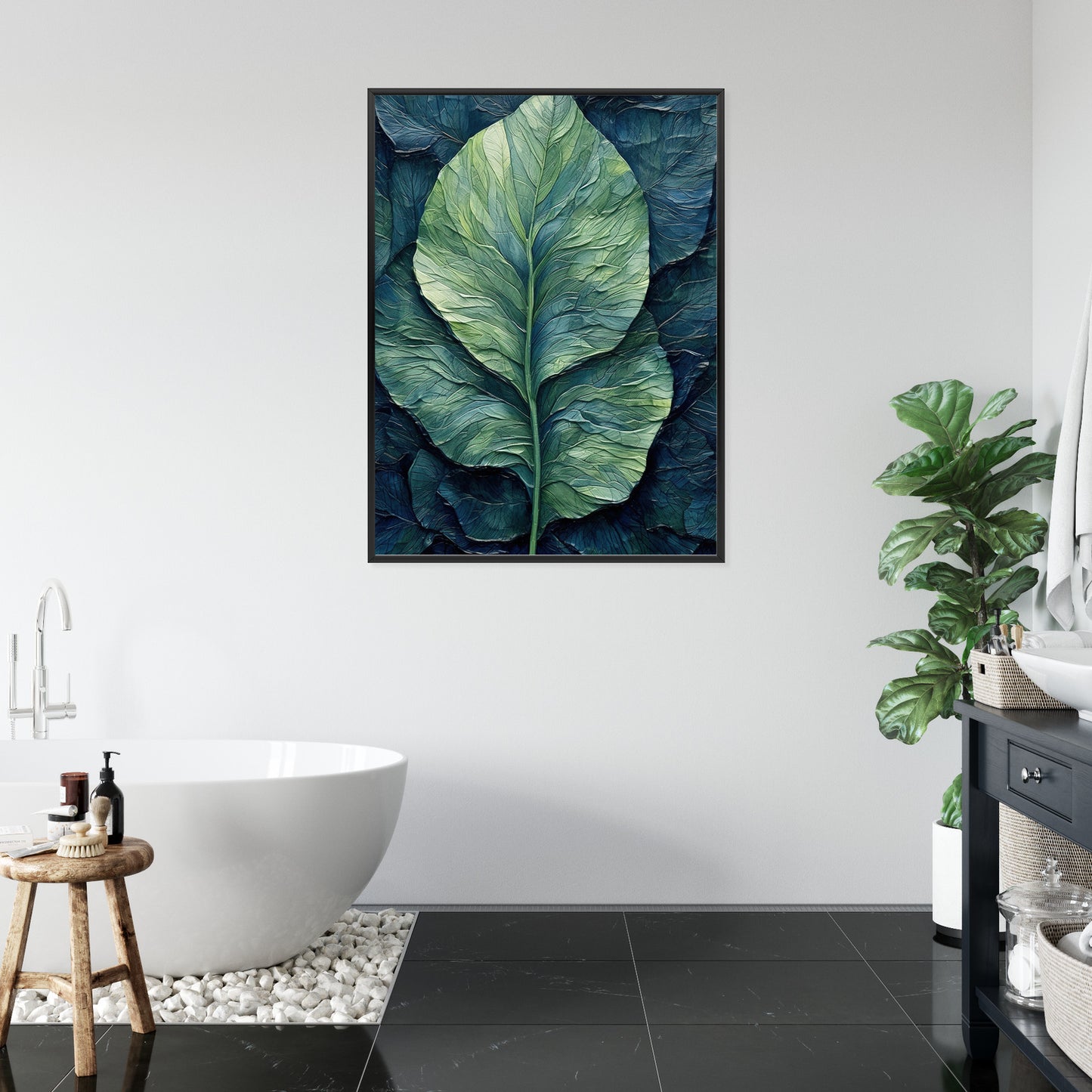 Poster Natur Abstraktes Grünes Blatt Rahmen Holz Mit Passepartout Farbe Natürlich