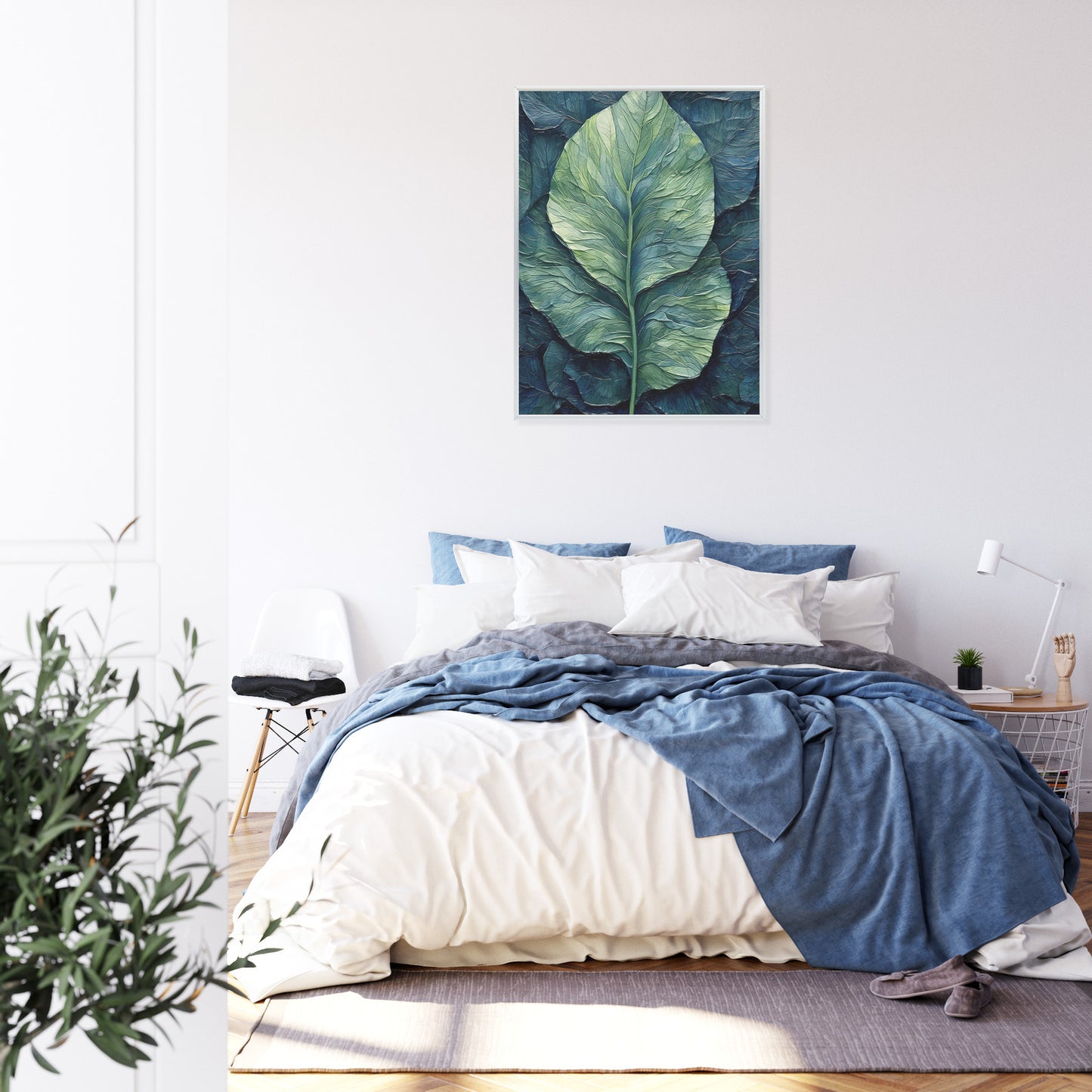 Poster Natur Abstraktes Grünes Blatt Rahmen Holz Mit Passepartout Farbe Natürlich
