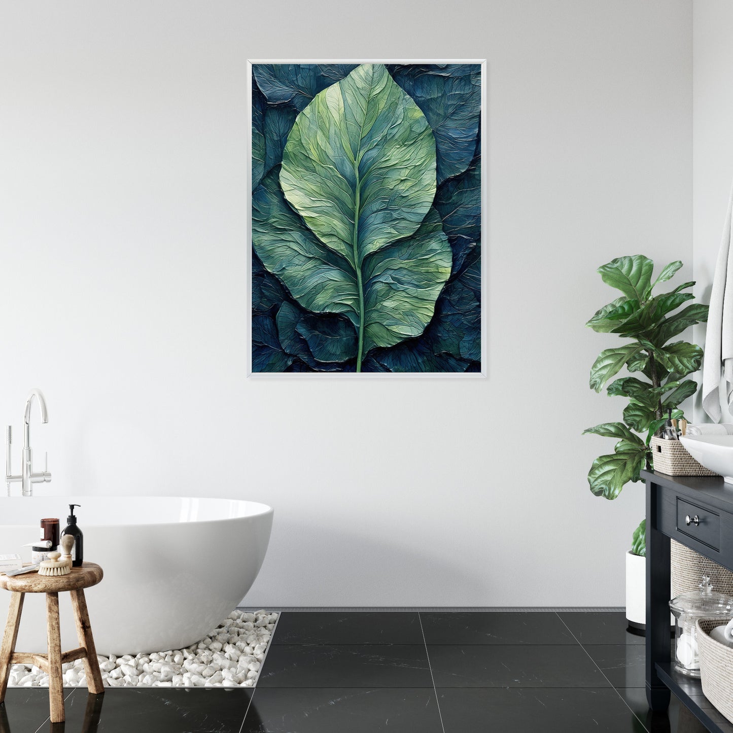Poster Natur Abstraktes Grünes Blatt Rahmen Holz Mit Passepartout Farbe Natürlich