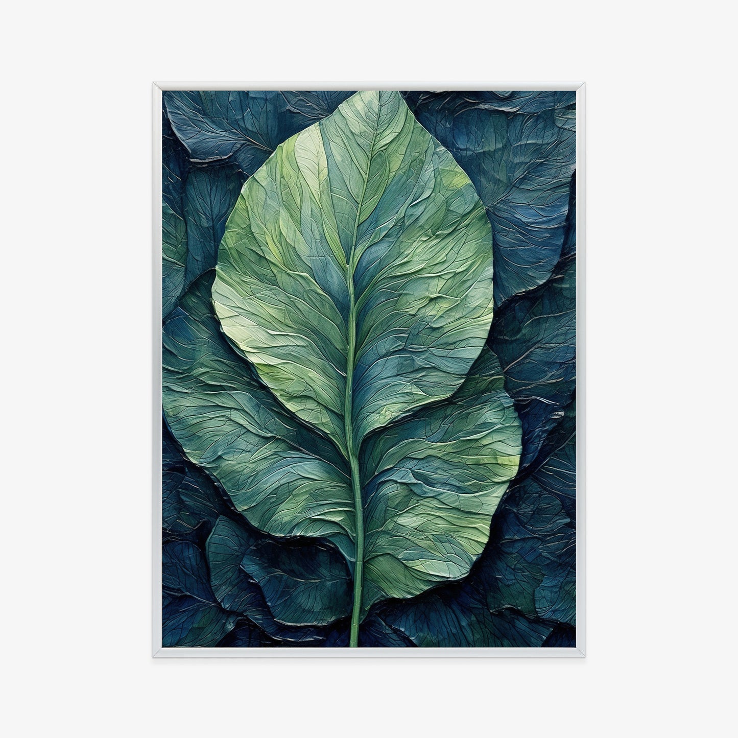 Poster Natur Abstraktes Grünes Blatt Rahmen Holz Mit Passepartout Farbe Natürlich
