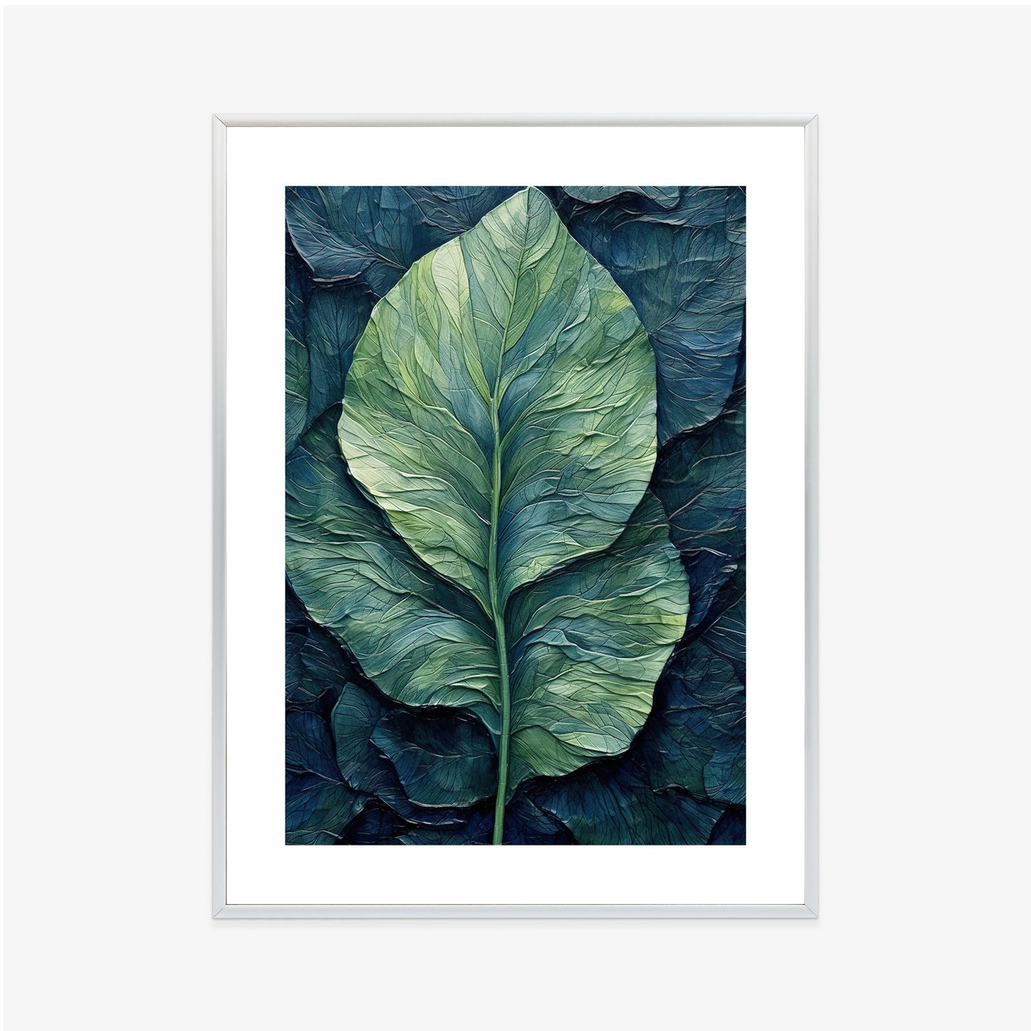 Poster Natur Abstraktes Grünes Blatt Rahmen Holz Mit Passepartout Farbe Natürlich