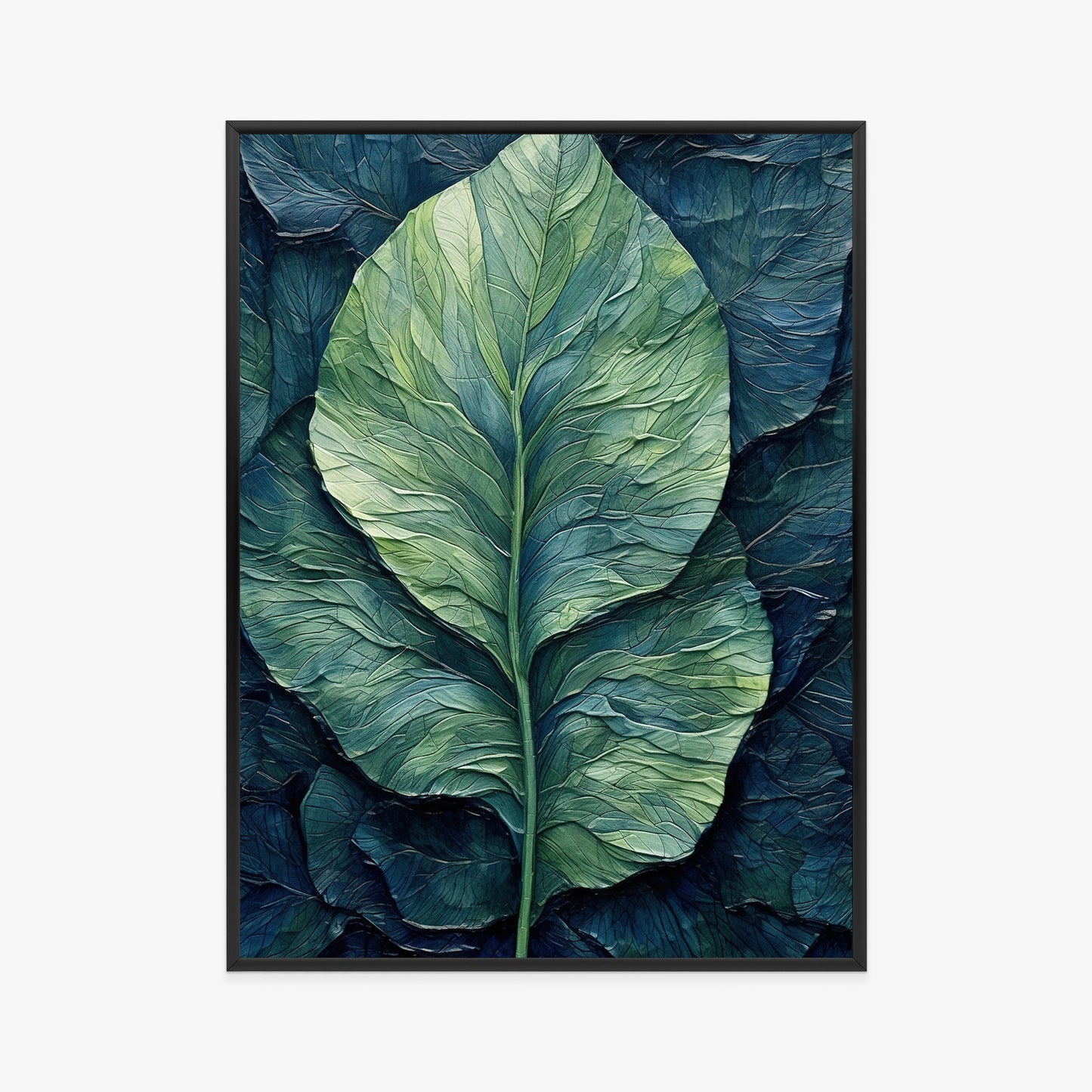 Poster Natur Abstraktes Grünes Blatt Rahmen Holz Mit Passepartout Farbe Natürlich