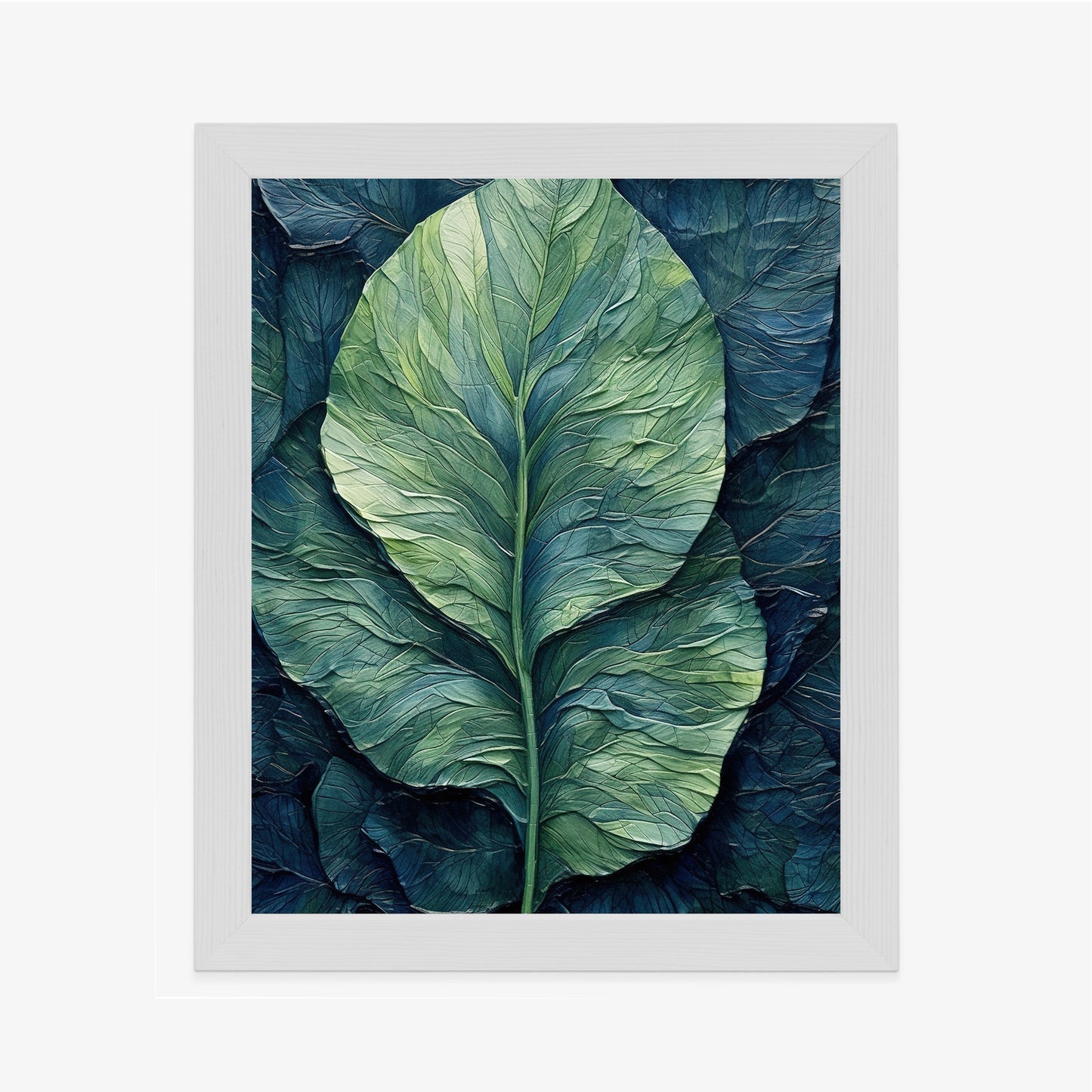 Poster Natur Abstraktes Grünes Blatt Rahmen Holz Mit Passepartout Farbe Natürlich
