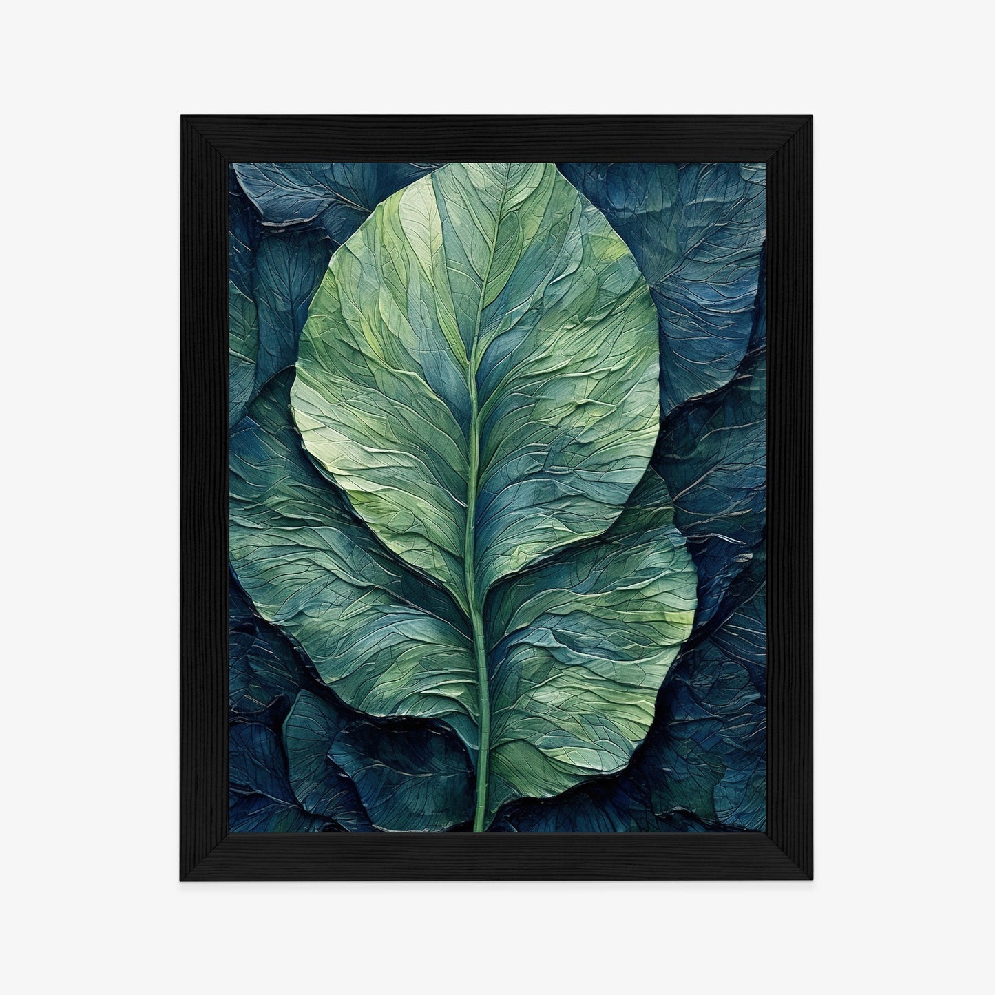 Poster Natur Abstraktes Grünes Blatt Rahmen Holz Mit Passepartout Farbe Natürlich