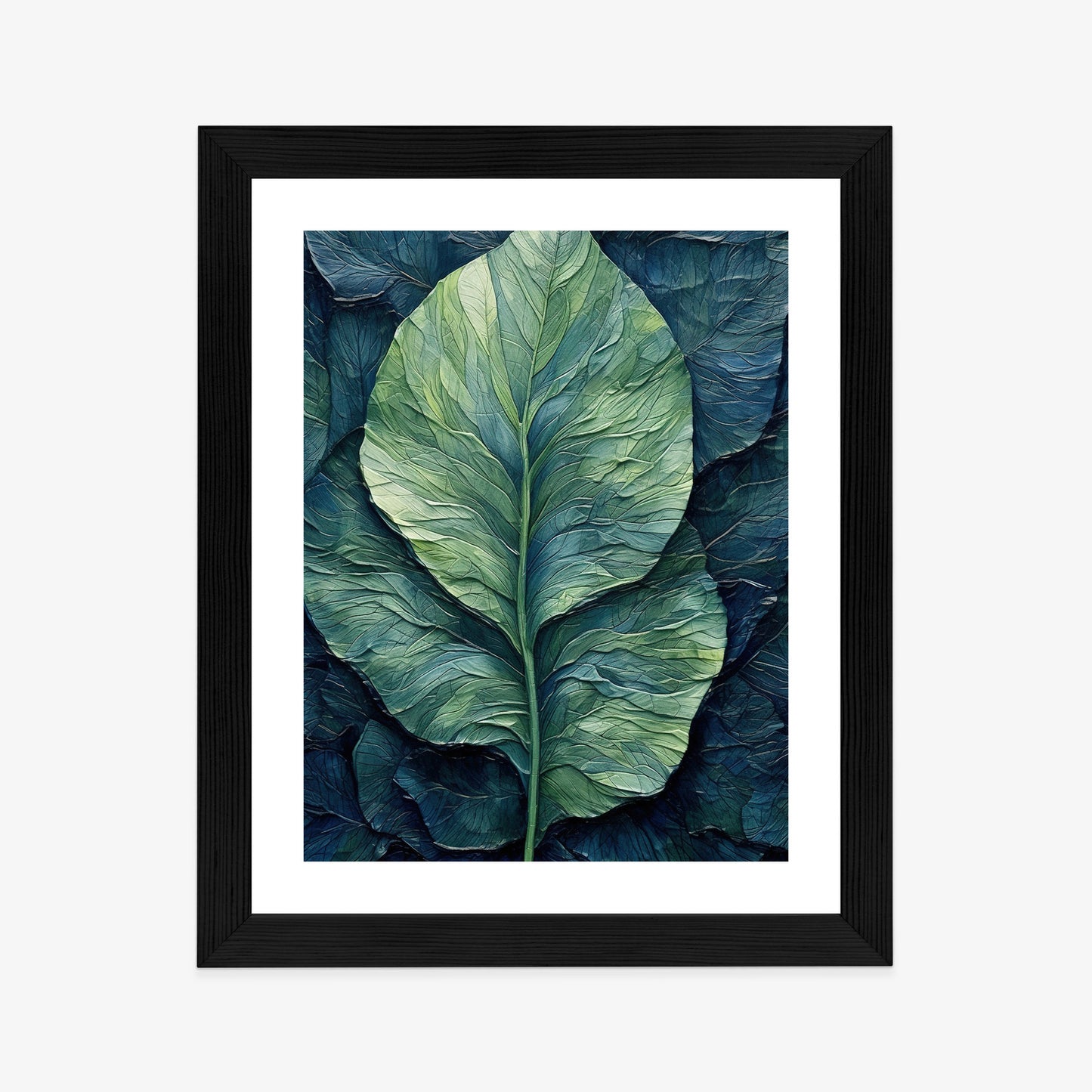 Poster Natur Abstraktes Grünes Blatt Rahmen Holz Mit Passepartout Farbe Natürlich