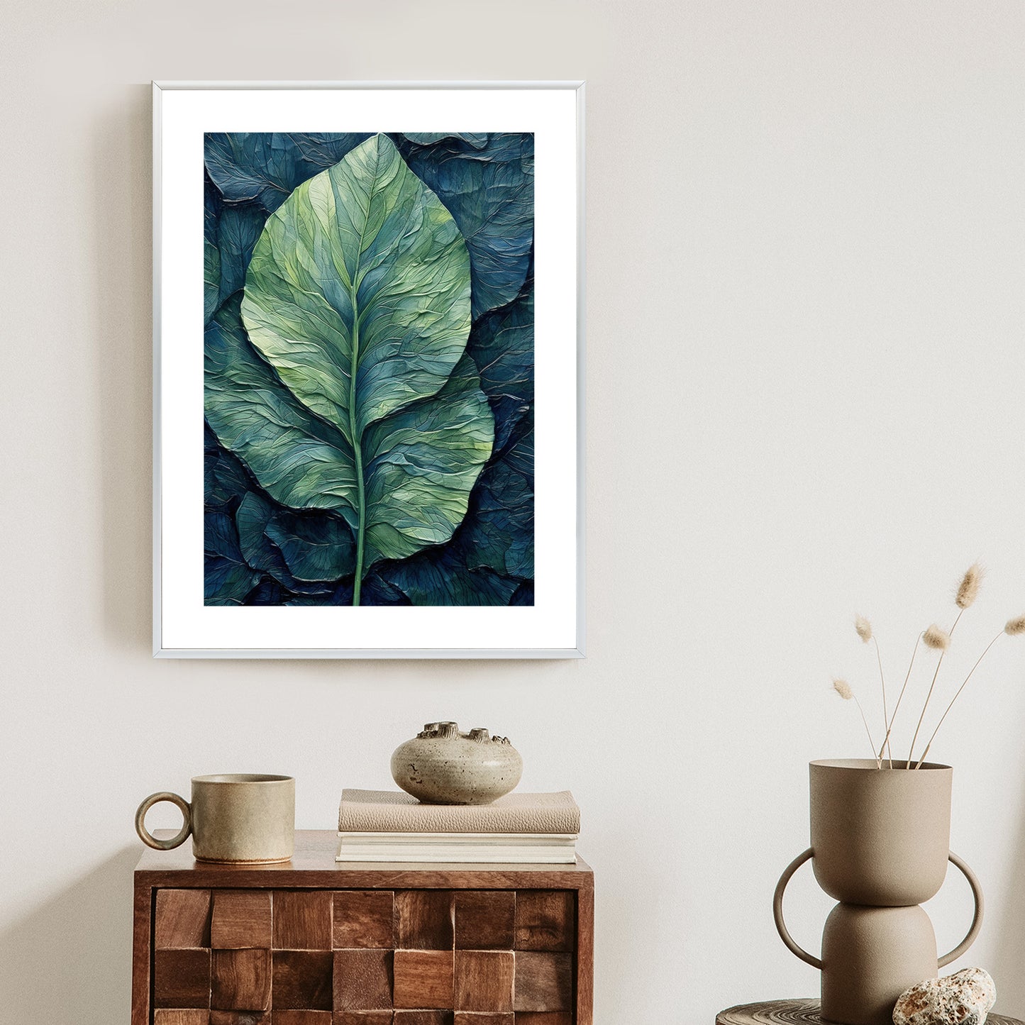 Poster Natur Abstraktes Grünes Blatt Rahmen Holz Mit Passepartout Farbe Natürlich