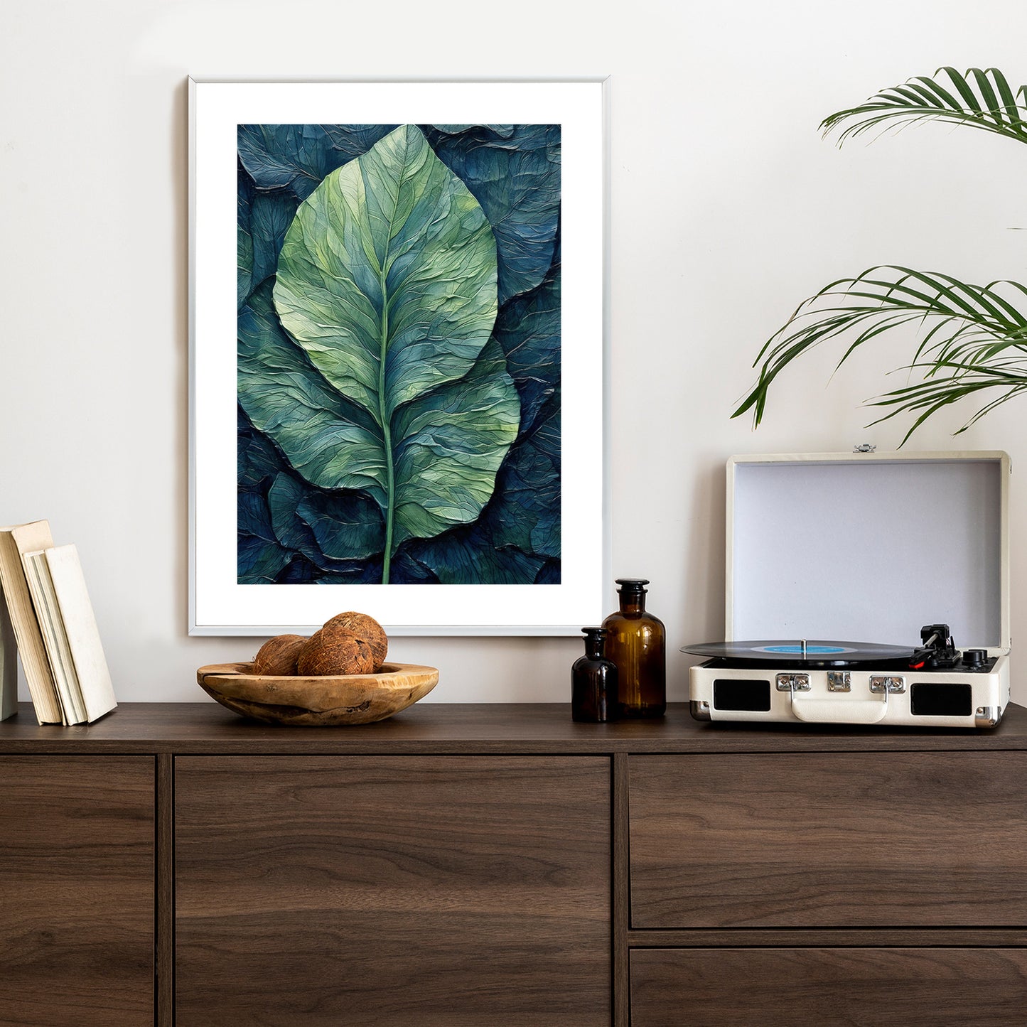 Poster Natur Abstraktes Grünes Blatt Rahmen Holz Mit Passepartout Farbe Natürlich