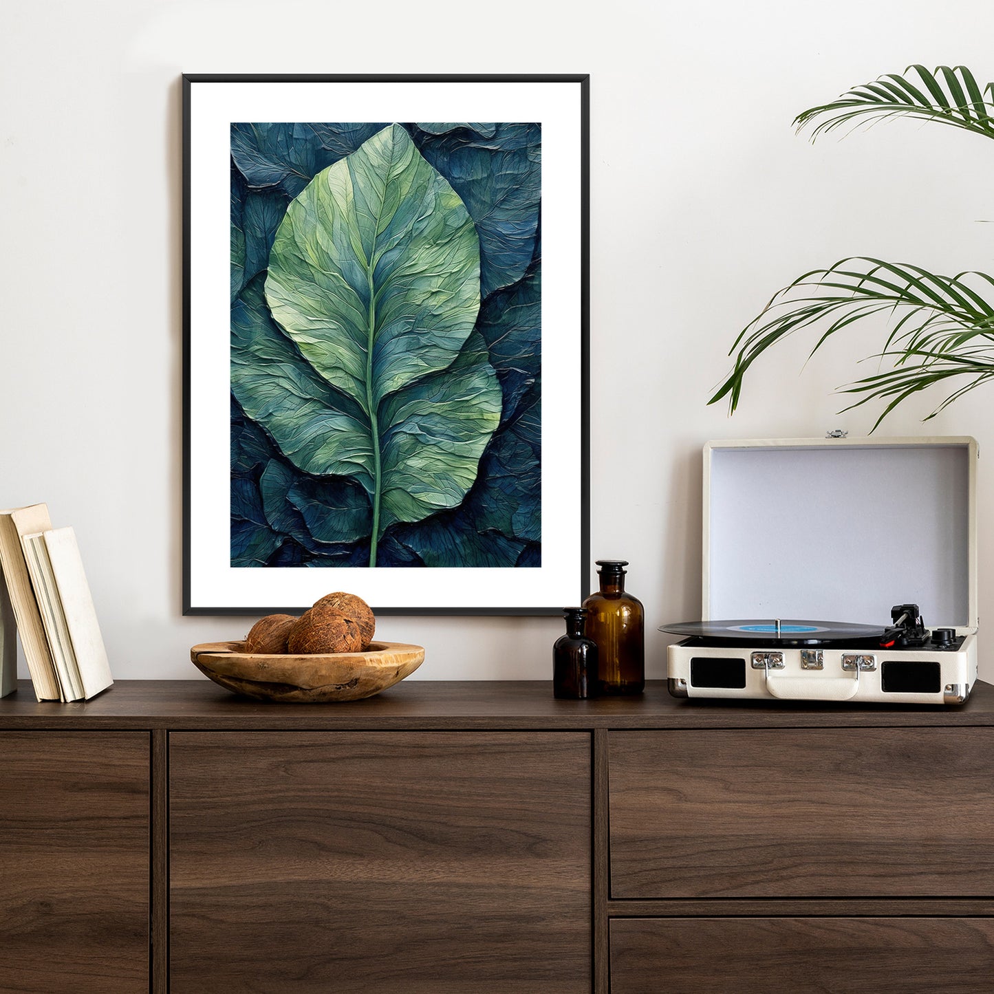 Poster Natur Abstraktes Grünes Blatt Rahmen Holz Mit Passepartout Farbe Natürlich