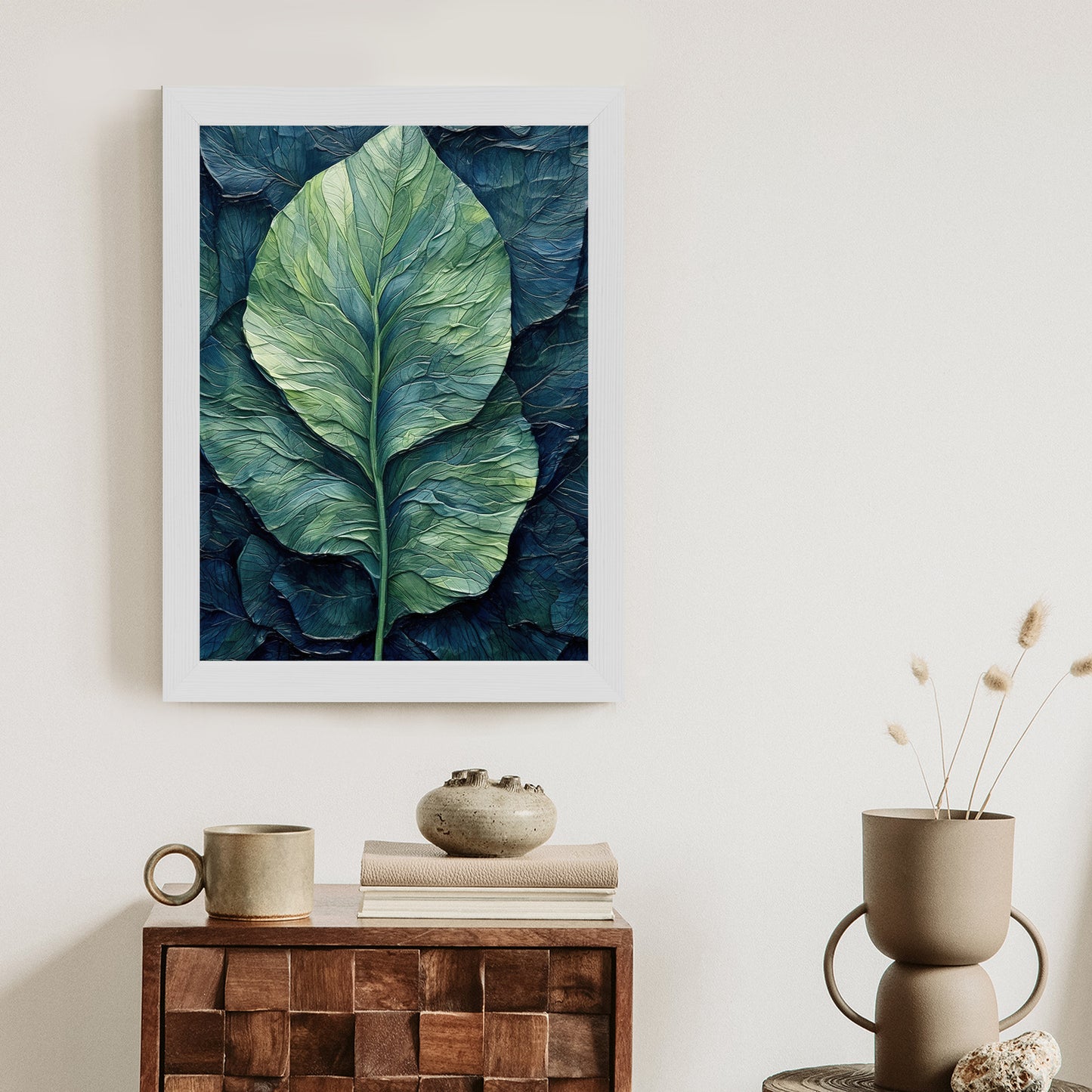 Poster Natur Abstraktes Grünes Blatt Rahmen Holz Mit Passepartout Farbe Natürlich