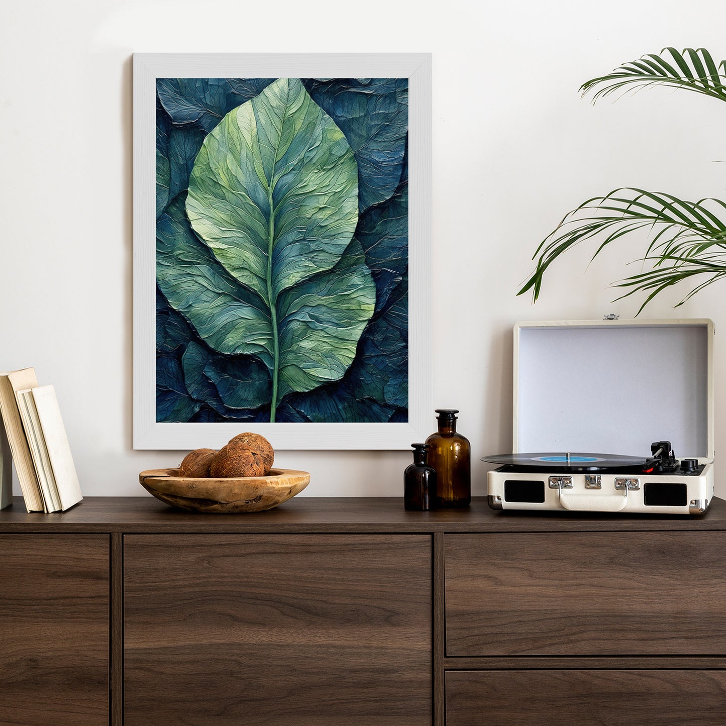 Poster Natur Abstraktes Grünes Blatt Rahmen Holz Mit Passepartout Farbe Natürlich