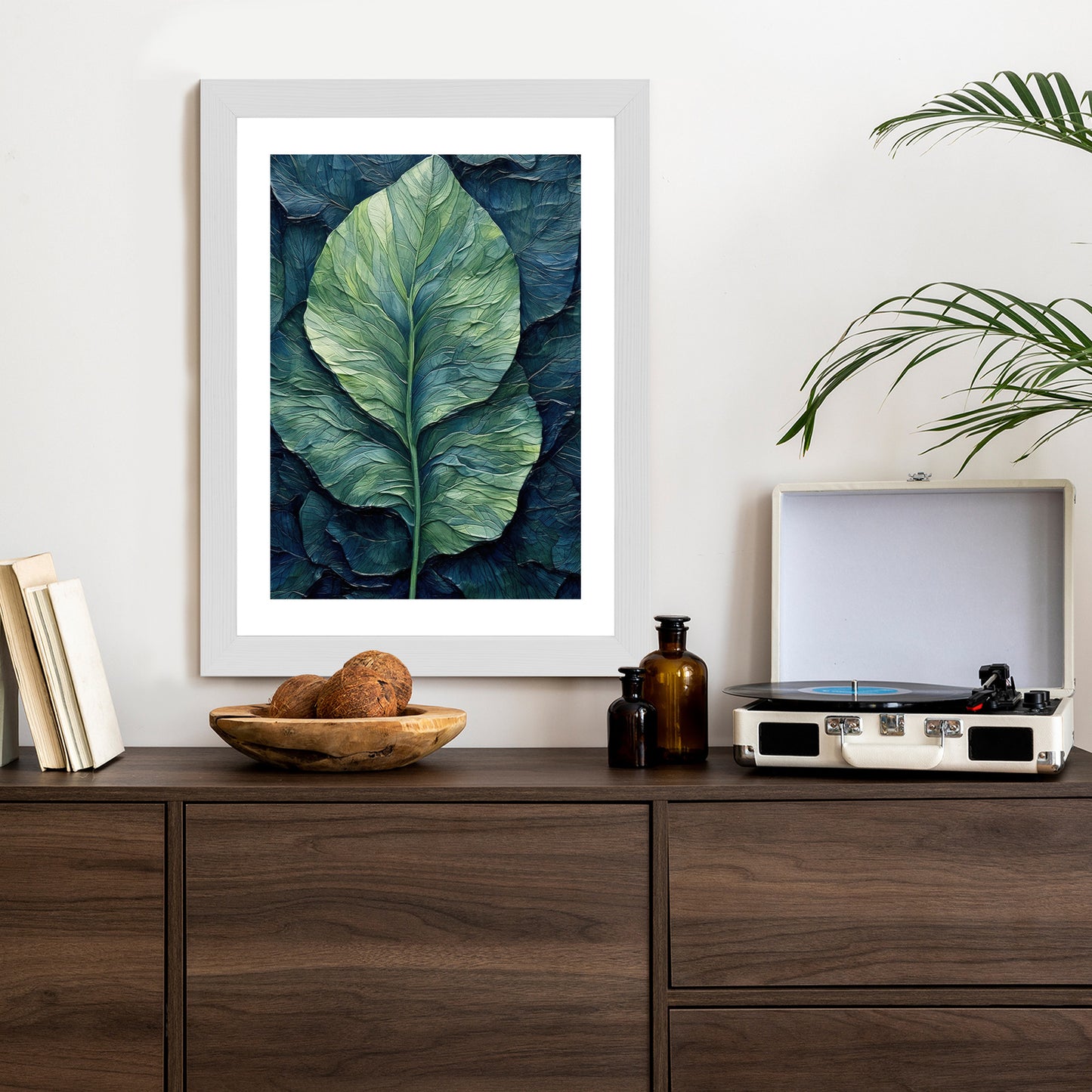 Poster Natur Abstraktes Grünes Blatt Rahmen Holz Mit Passepartout Farbe Natürlich