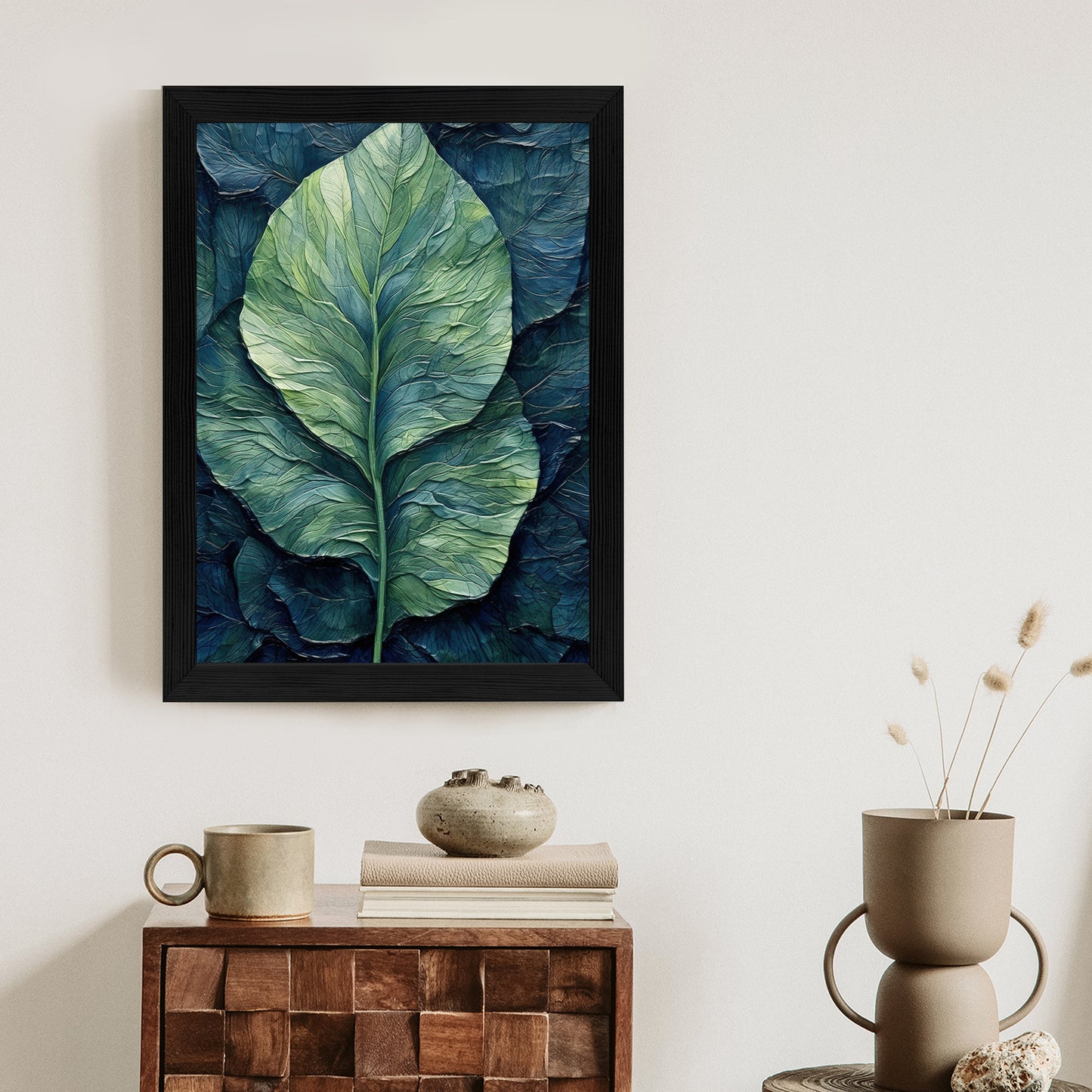 Poster Natur Abstraktes Grünes Blatt Rahmen Holz Mit Passepartout Farbe Natürlich