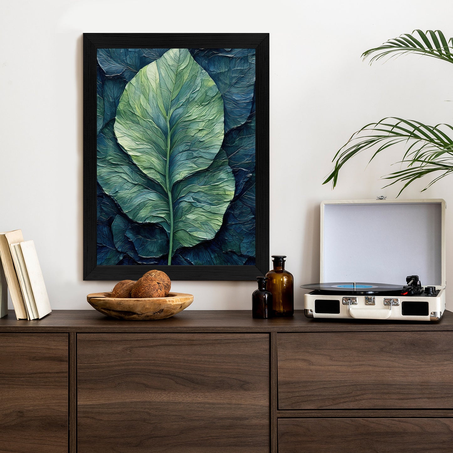 Poster Natur Abstraktes Grünes Blatt Rahmen Holz Mit Passepartout Farbe Natürlich