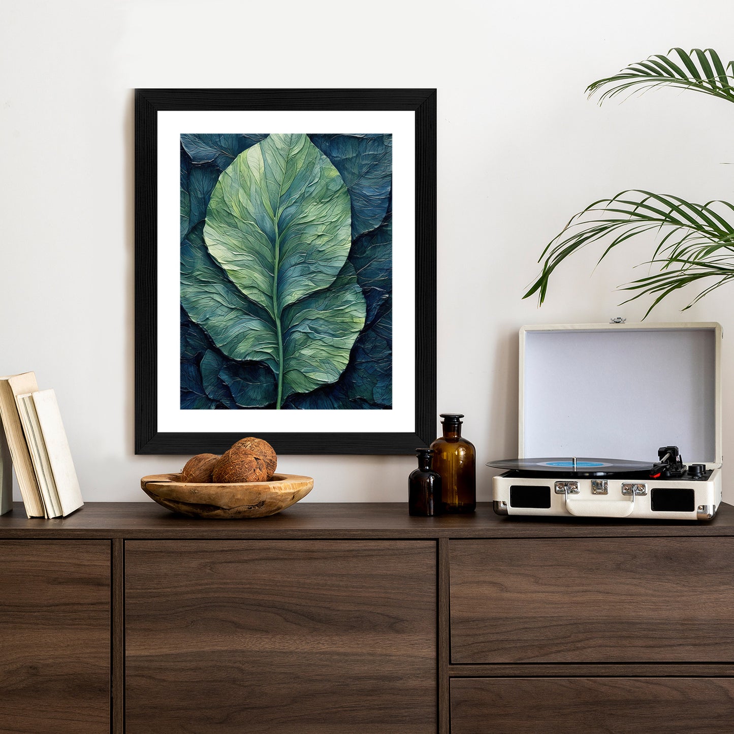 Poster Natur Abstraktes Grünes Blatt Rahmen Holz Mit Passepartout Farbe Natürlich