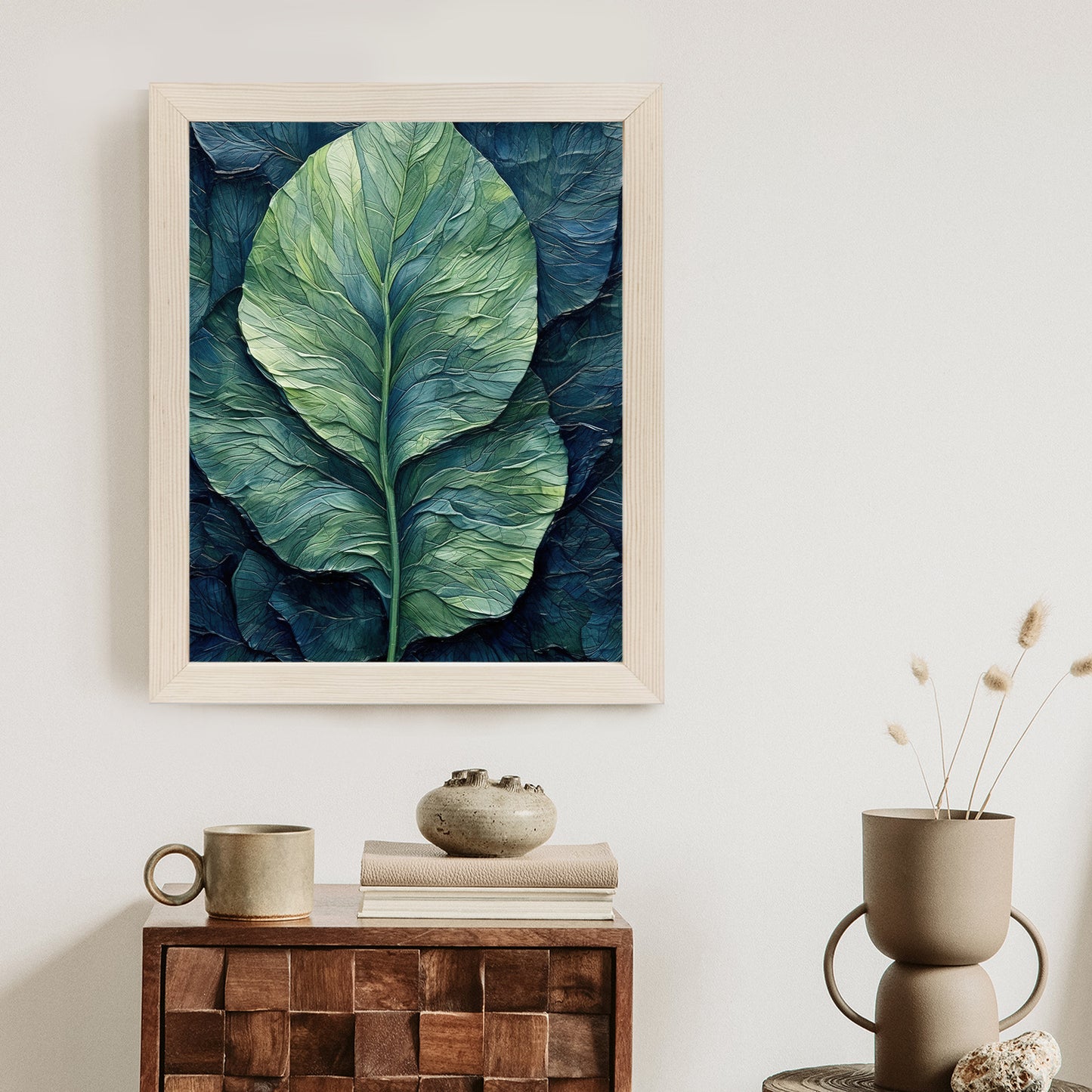Poster Natur Abstraktes Grünes Blatt Rahmen Holz Mit Passepartout Farbe Natürlich
