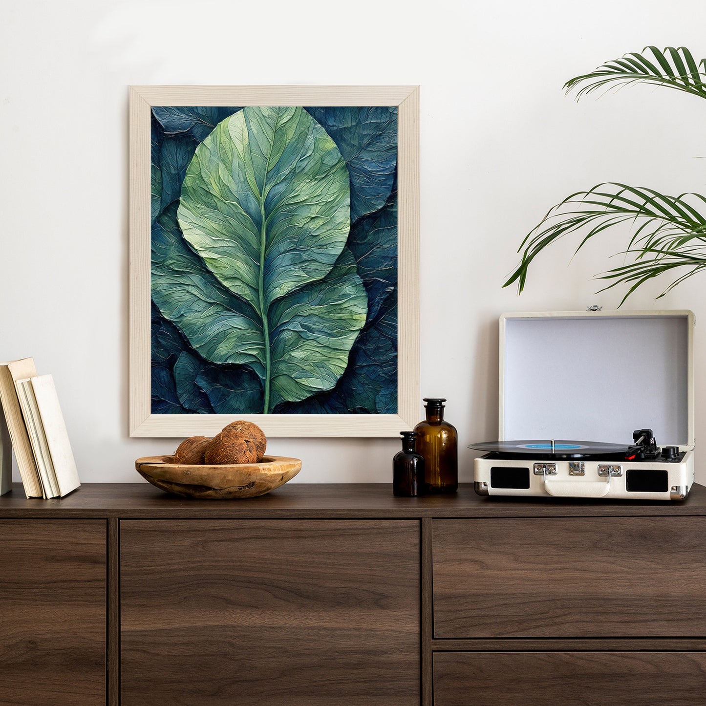 Poster Natur Abstraktes Grünes Blatt Rahmen Holz Mit Passepartout Farbe Natürlich
