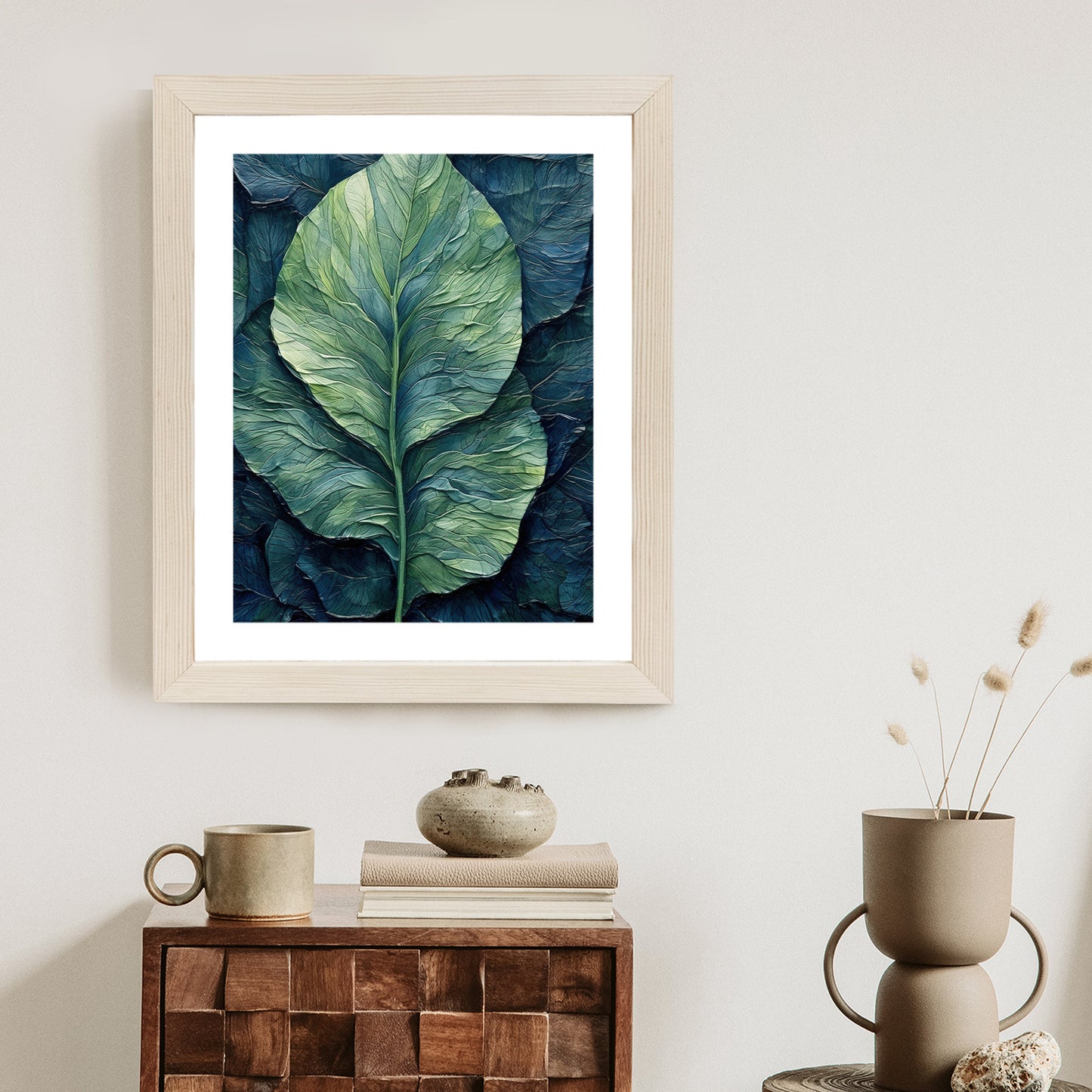 Poster Natur Abstraktes Grünes Blatt Rahmen Holz Mit Passepartout Farbe Natürlich